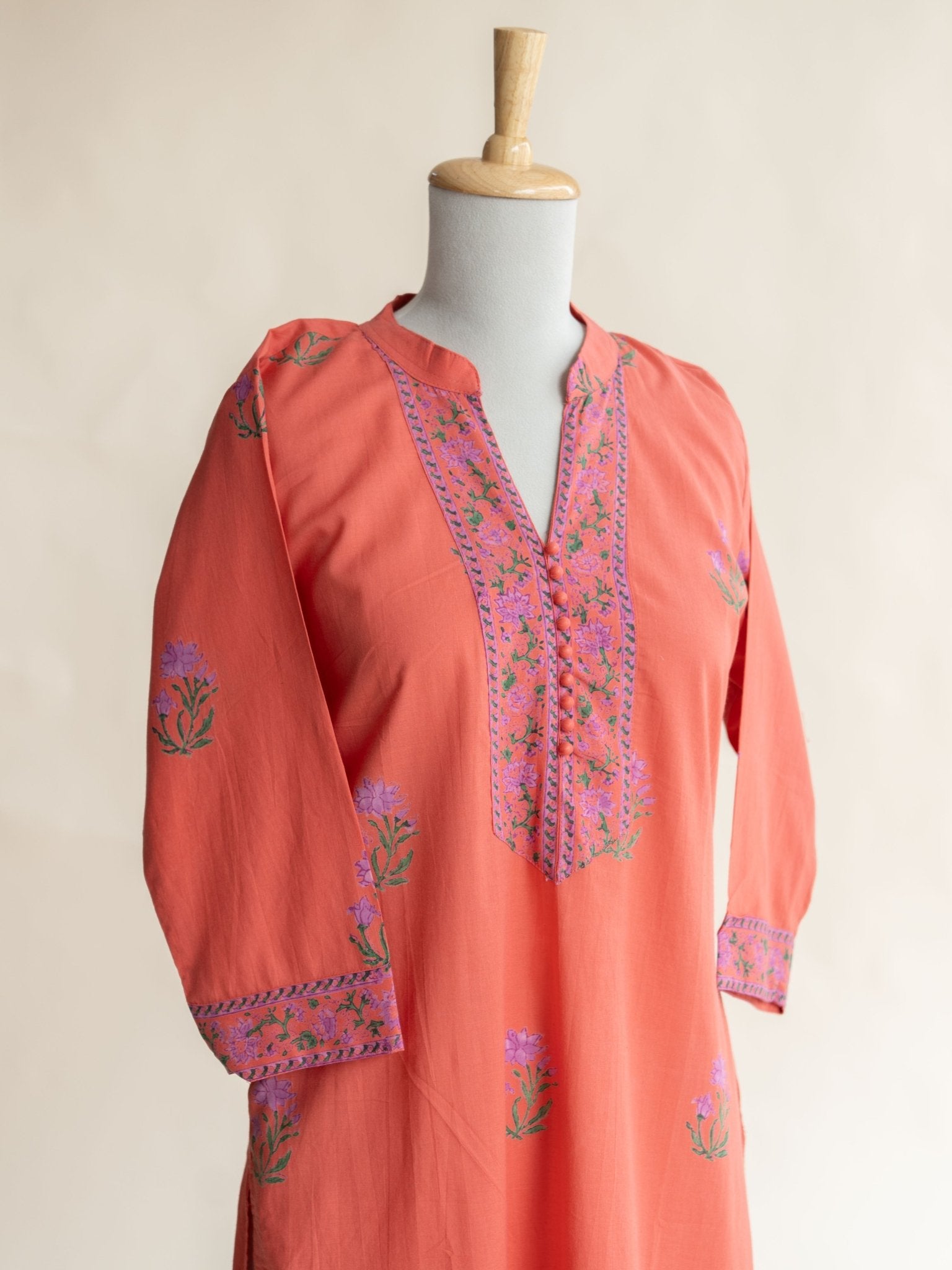 Remy Cotton Block Printed Straight Kurta - AINA