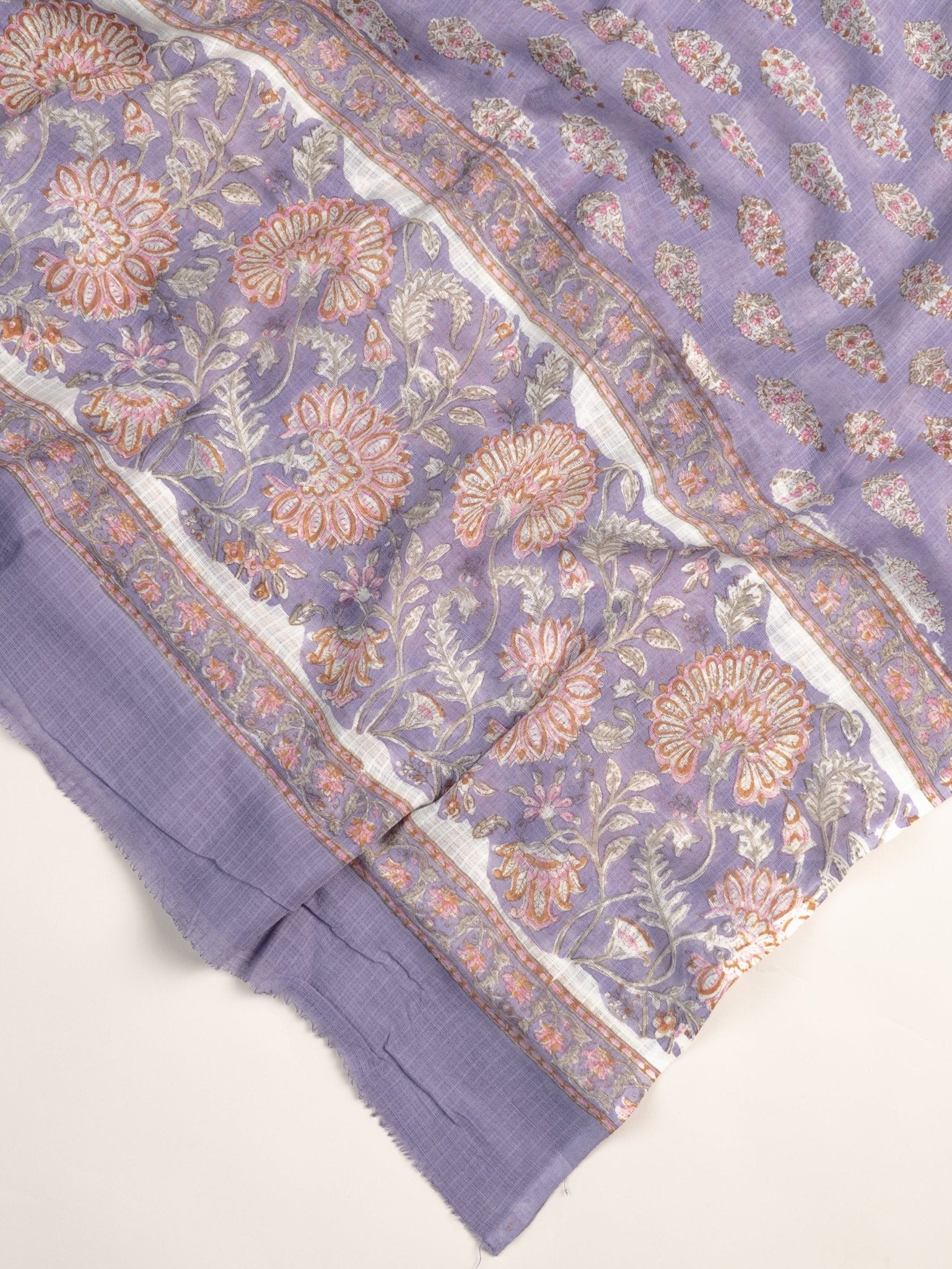 Rena Cotton Block Printed Unstitched Suit Set - 3 Piece - AINA