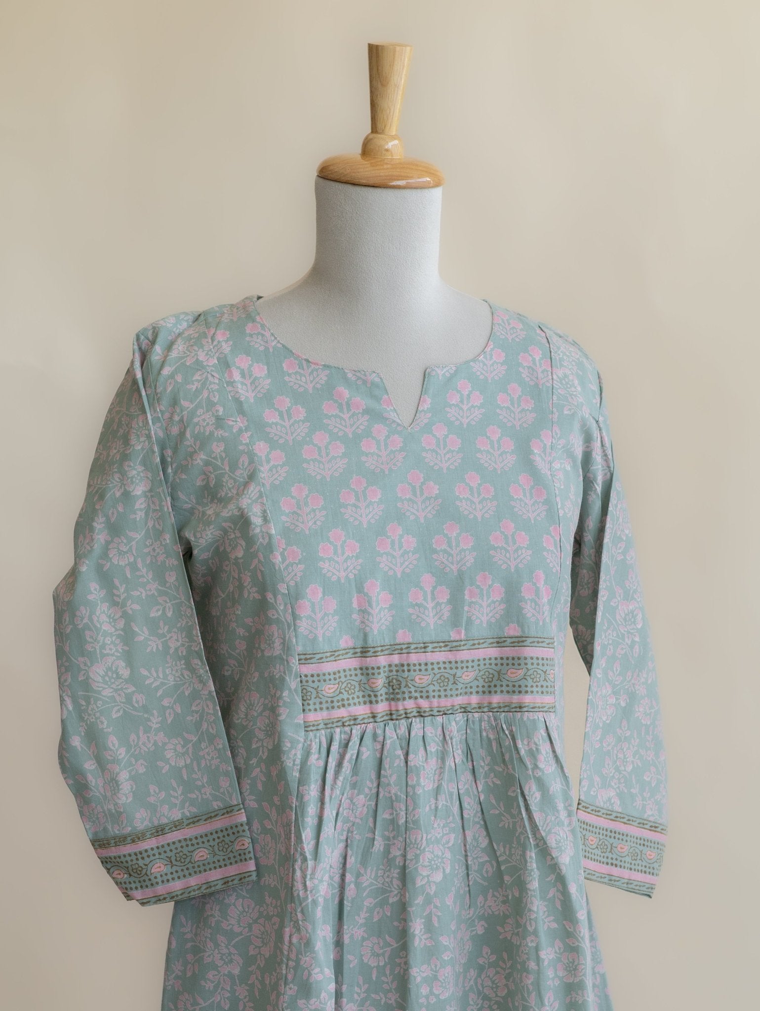 Reya Cotton Block Printed A - Line Kurta - AINA