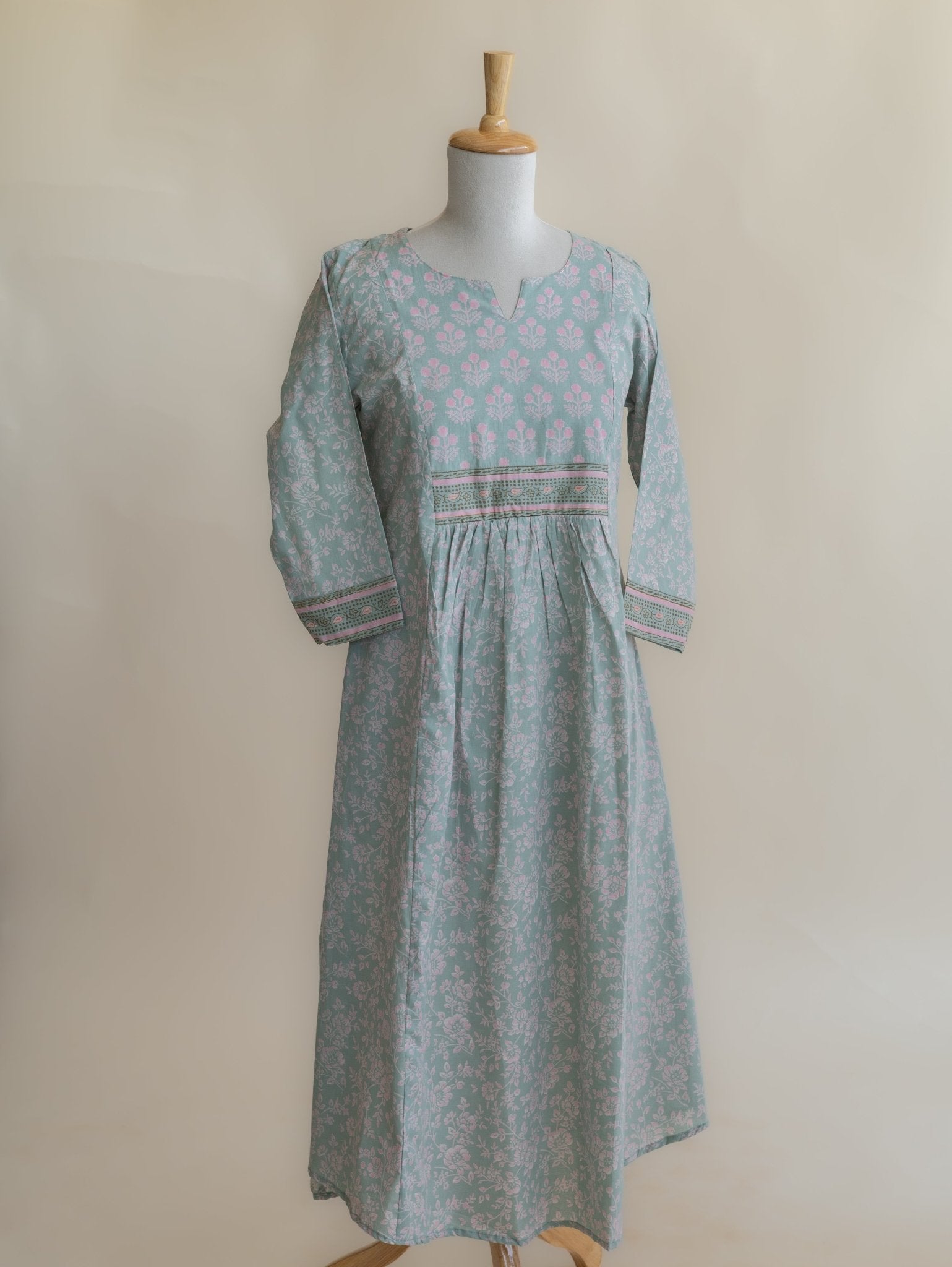 Reya Cotton Block Printed A - Line Kurta - AINA