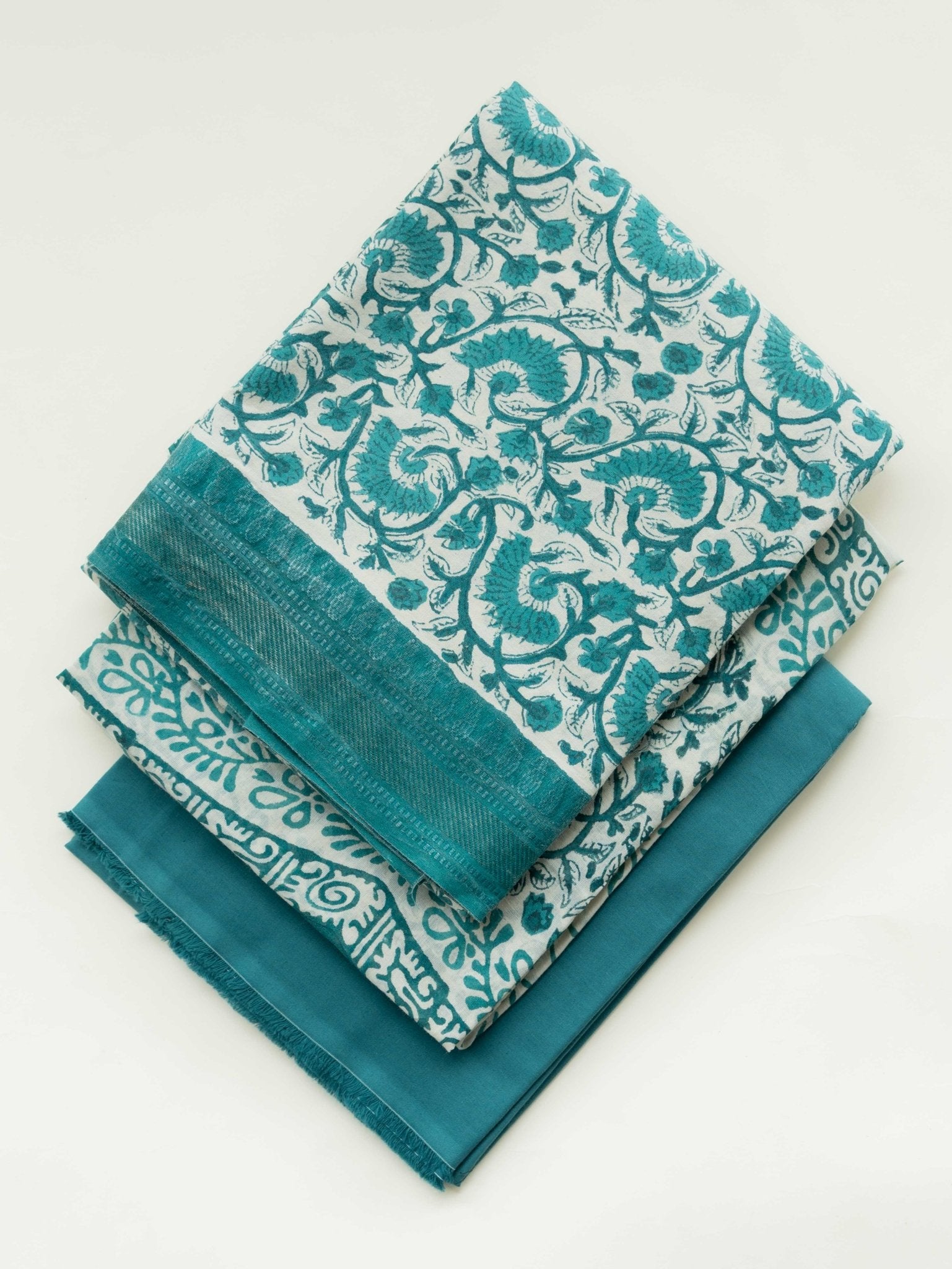 Rhea Cotton Block Printed Unstitched Suit Set - 3 Piece - AINA