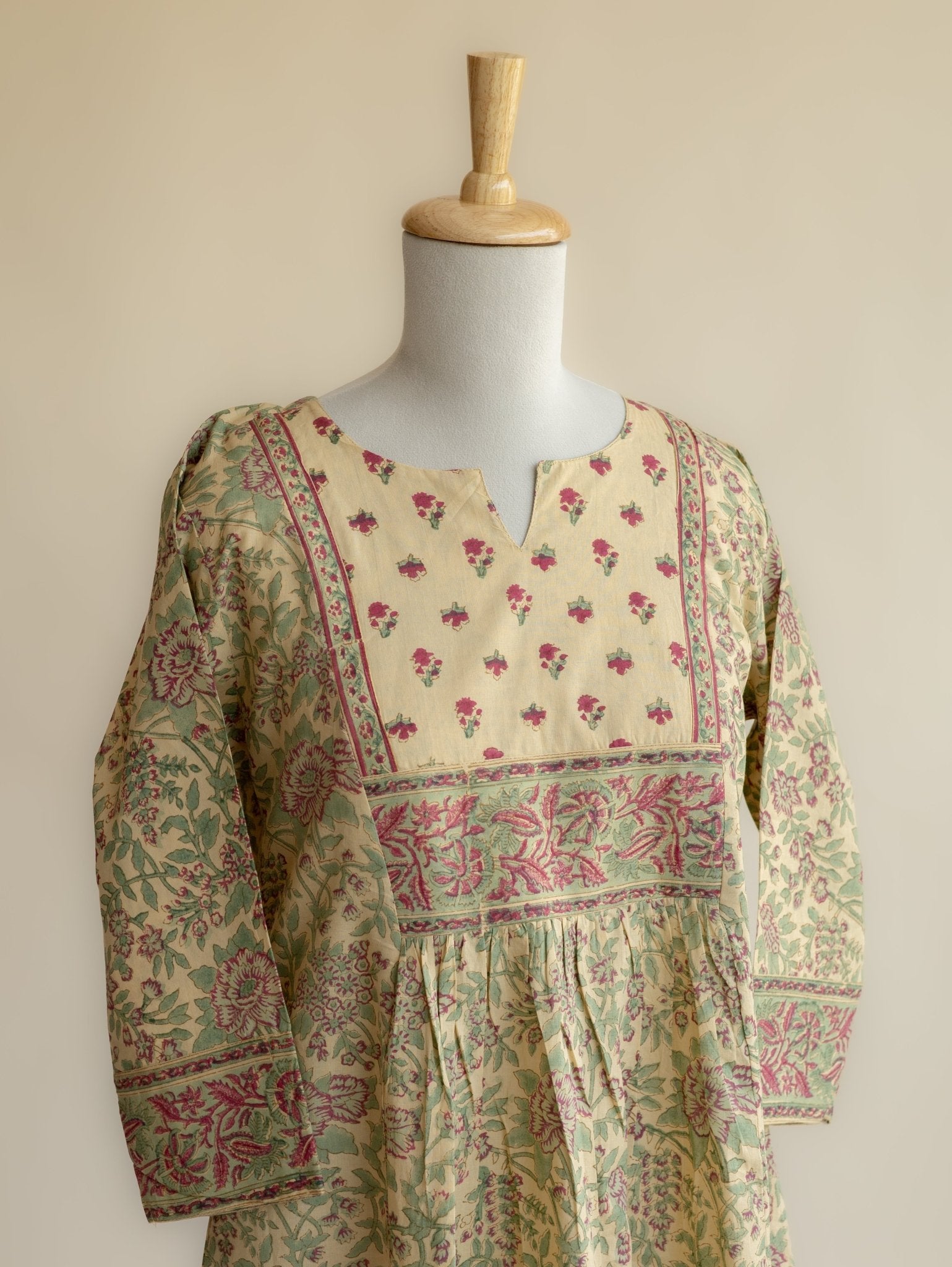 Riba Cotton Block Printed A - Line Kurta - AINA