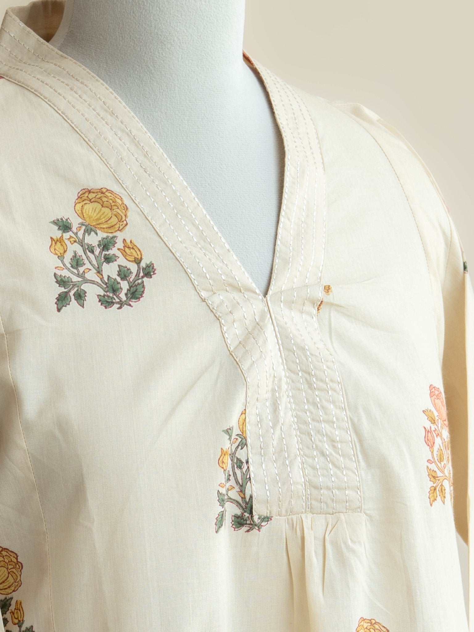 Ridhika Cotton Block Printed A - Line Kurta - AINA