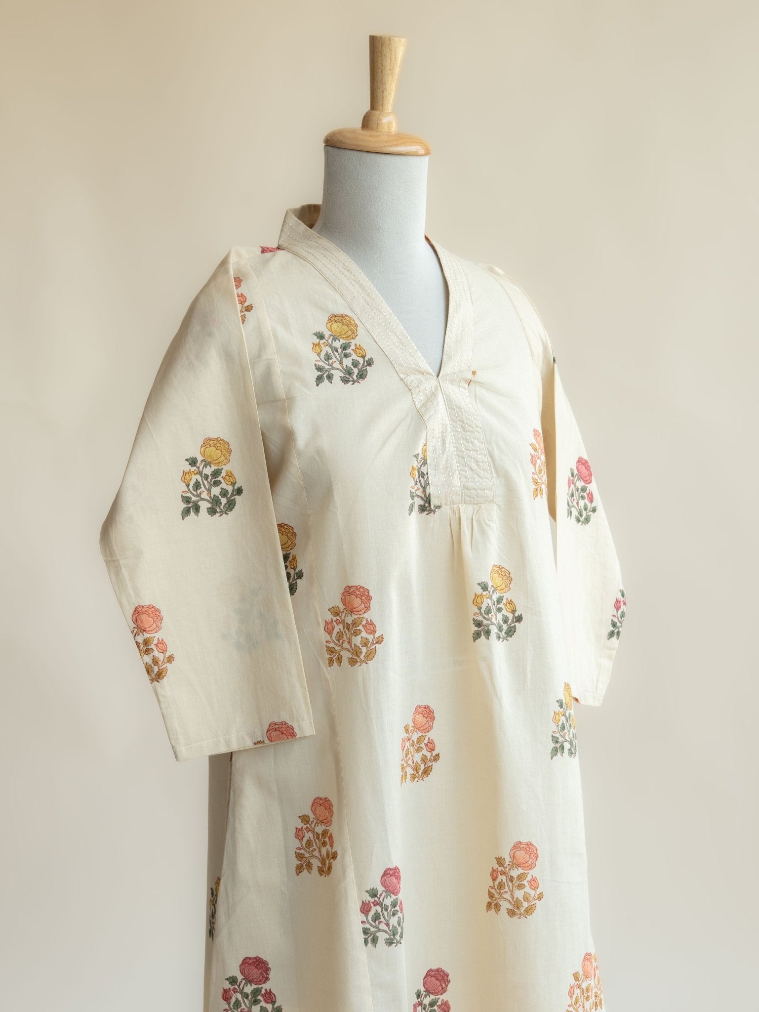 Ridhika Cotton Block Printed A - Line Kurta - AINA