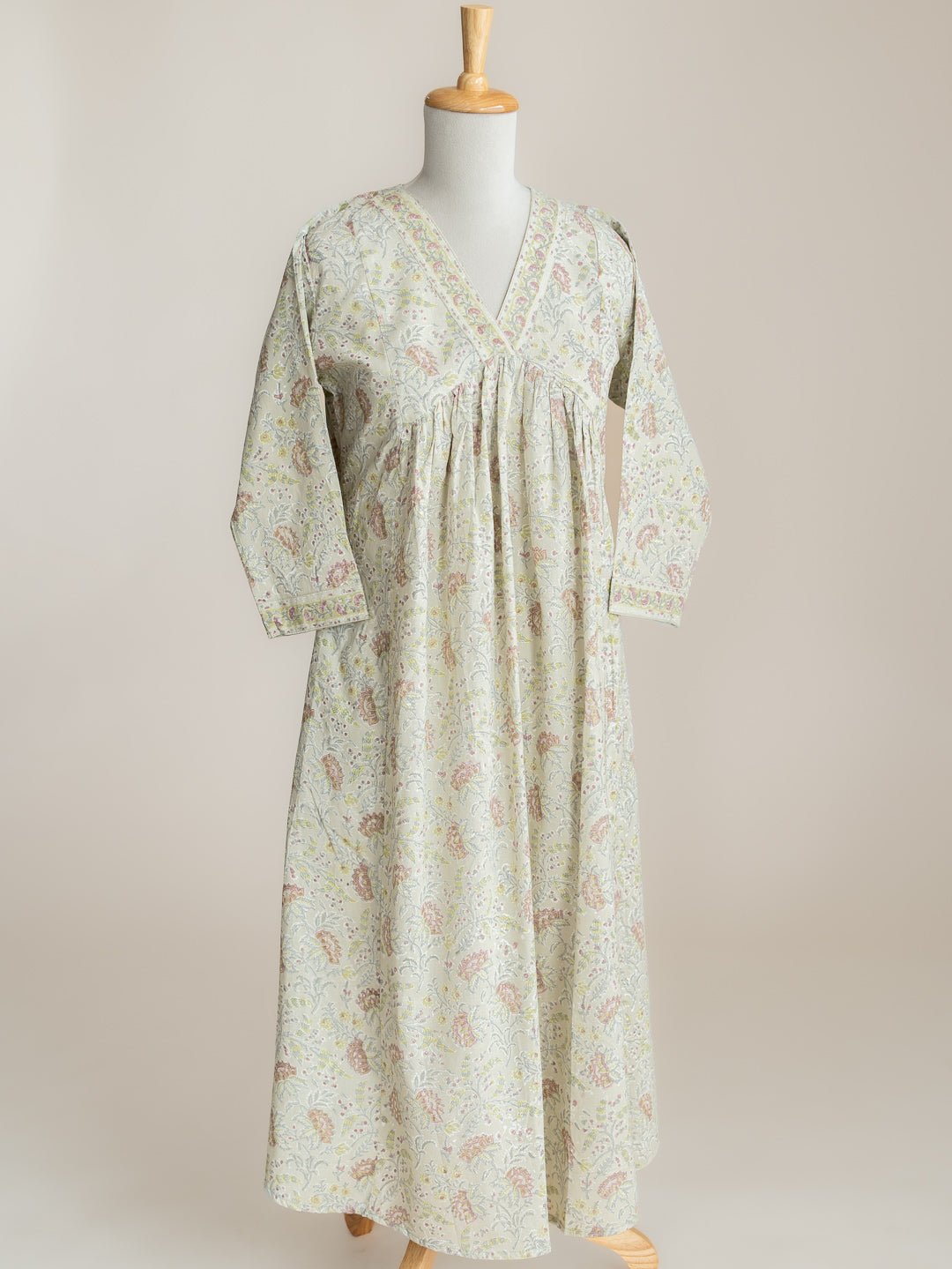 Rihana Cotton Block Printed A - Line Kurta - AINA