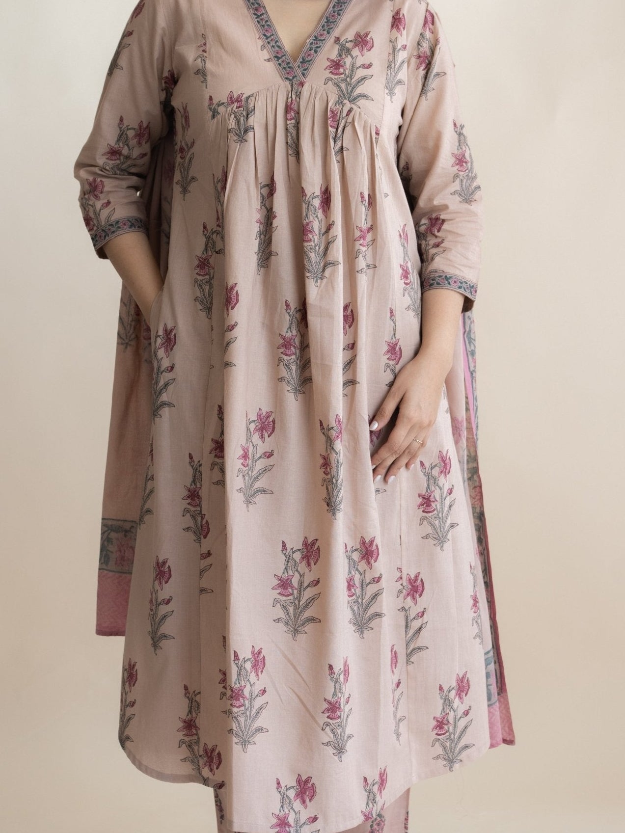 Rihana Cotton Block Printed A-Line Kurta - AINA