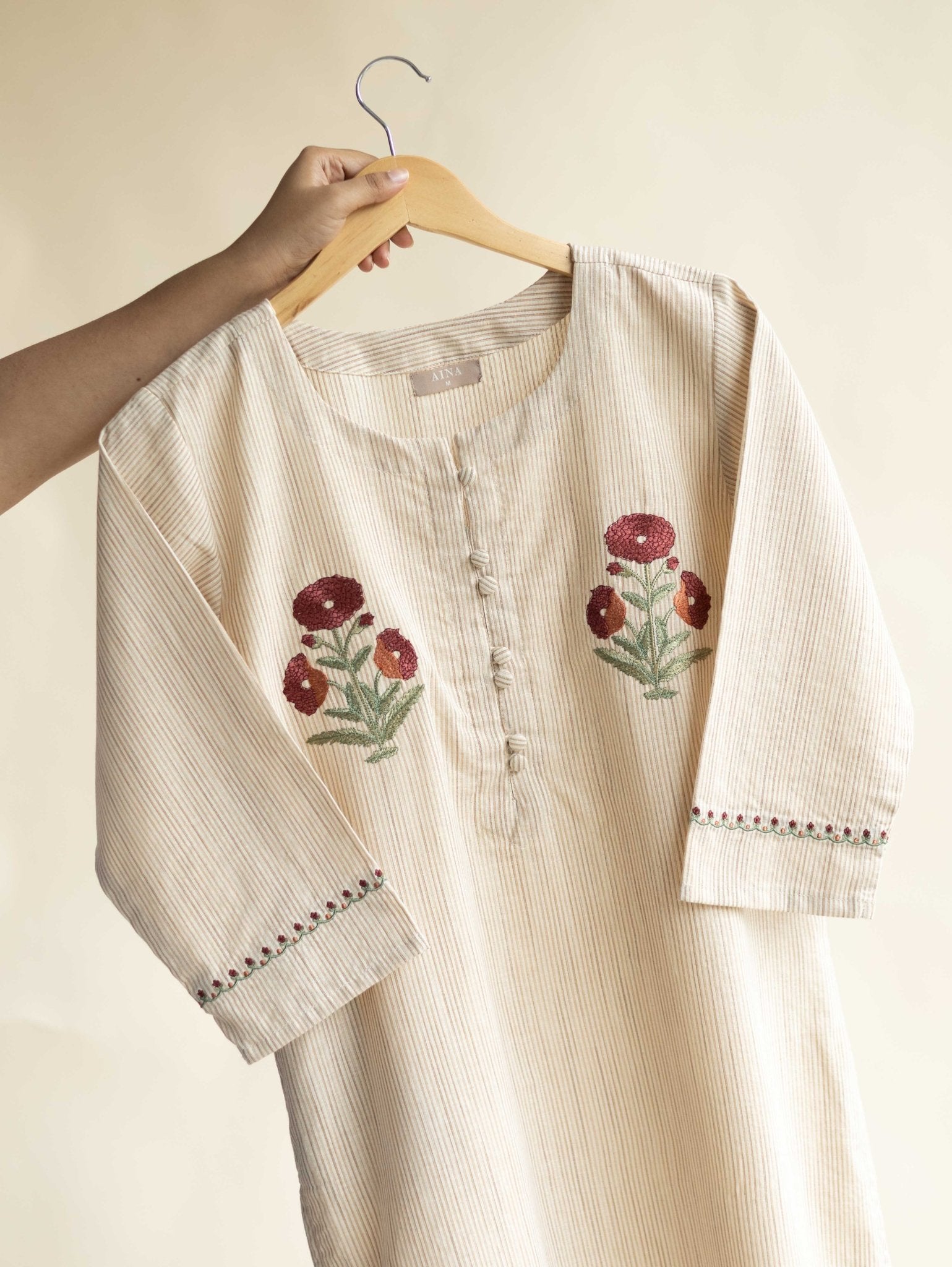 Ritara Cotton Handloom Embroidered Straight Kurta - AINA