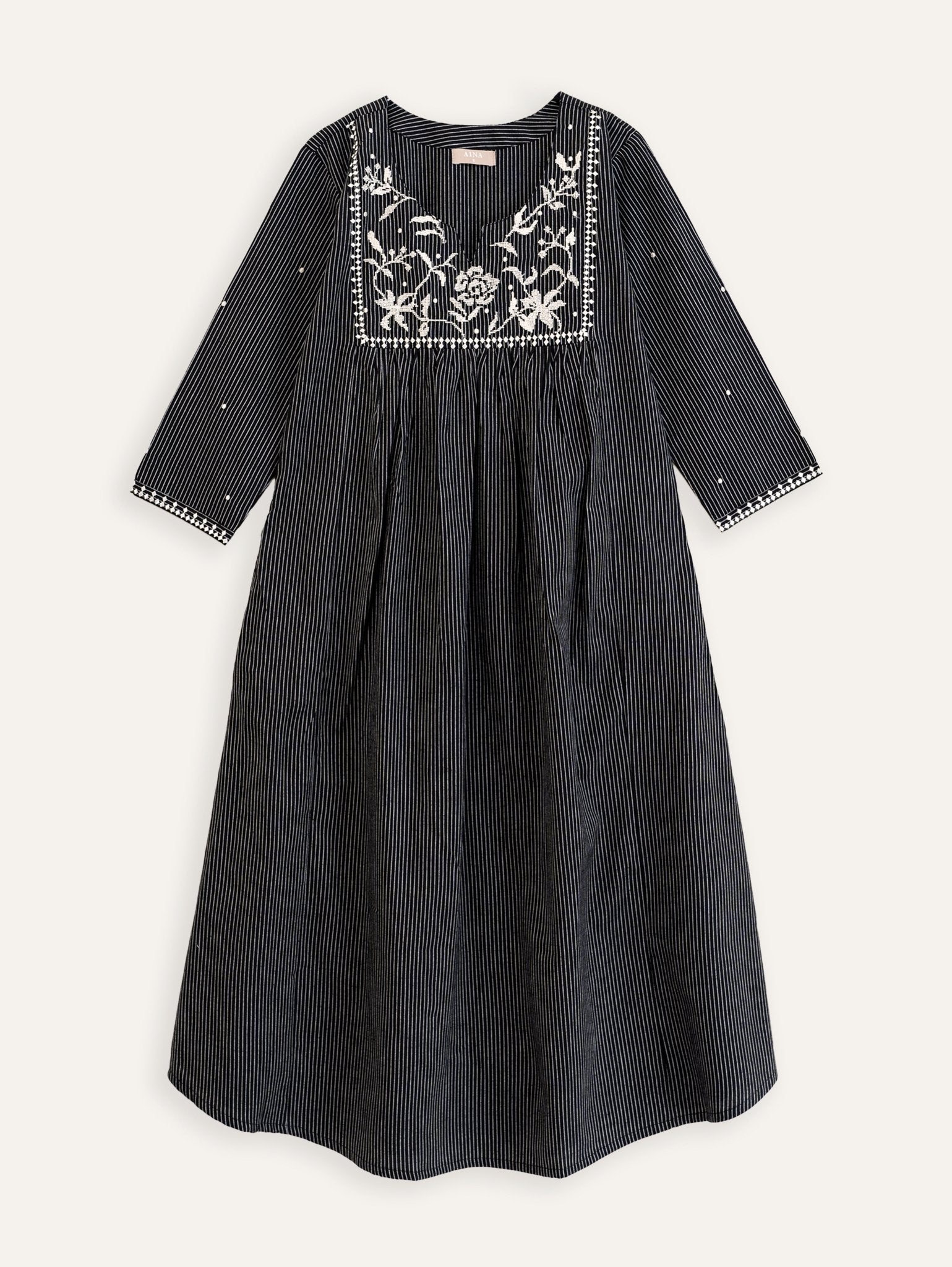 Rithu Cotton Handloom Embroidered A - Line Kurta - AINA