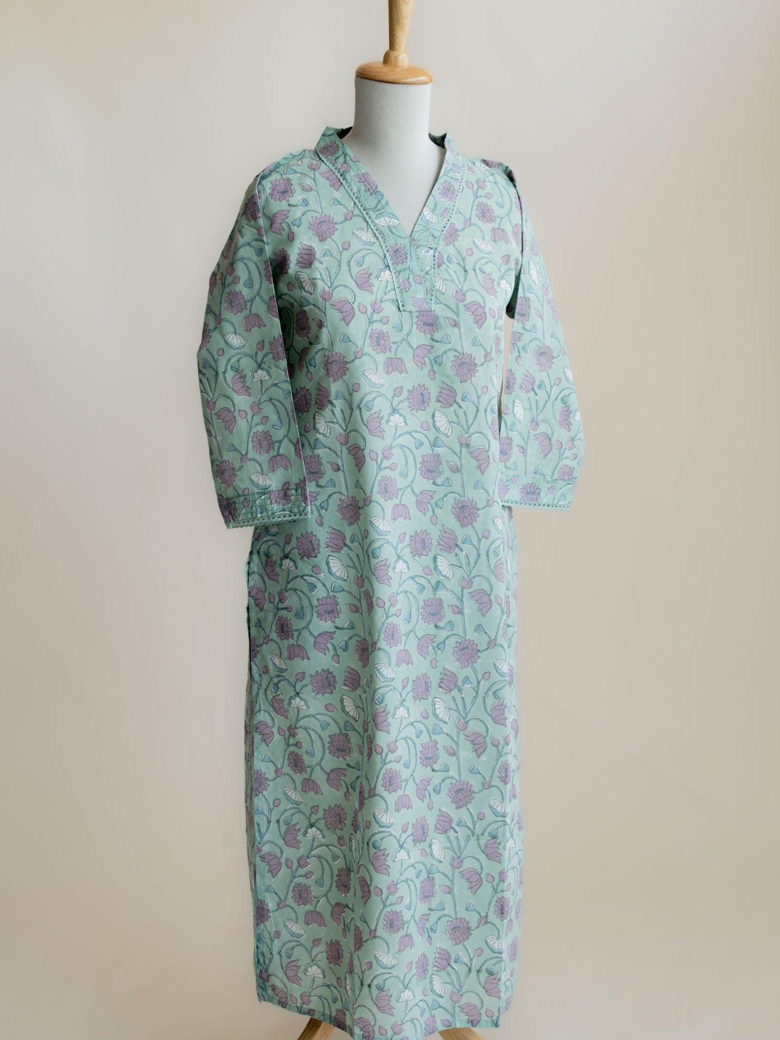 Riya Cotton Block Printed Straight Kurta - AINA