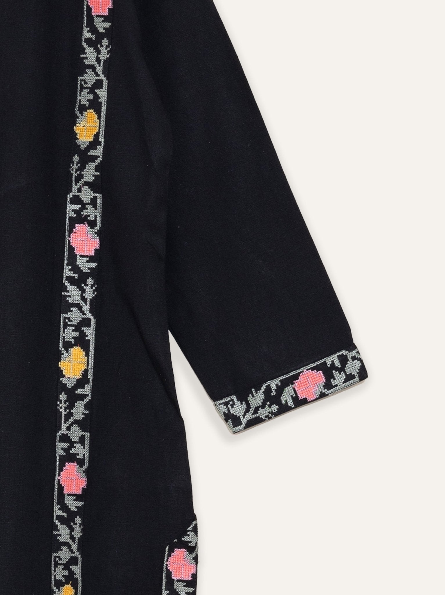 Riza Cotton Flax Embroidered Straight Kurta - AINA