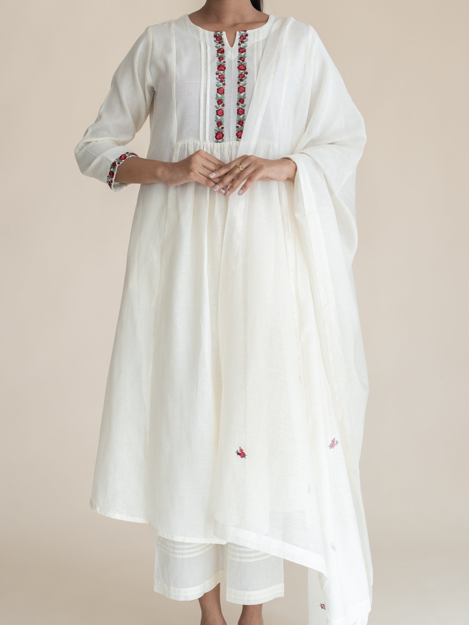 Rumana Chanderi Embroidered A - Line Suit Set - AINA