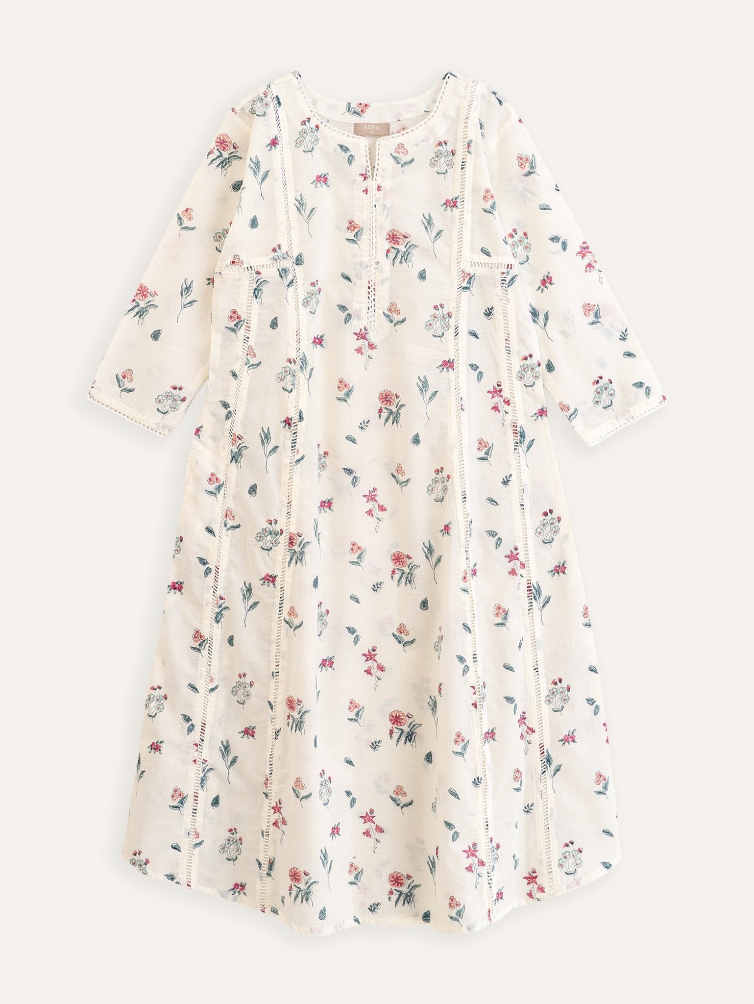 Rumana Cotton Block Printed A - Line Kurta - AINA