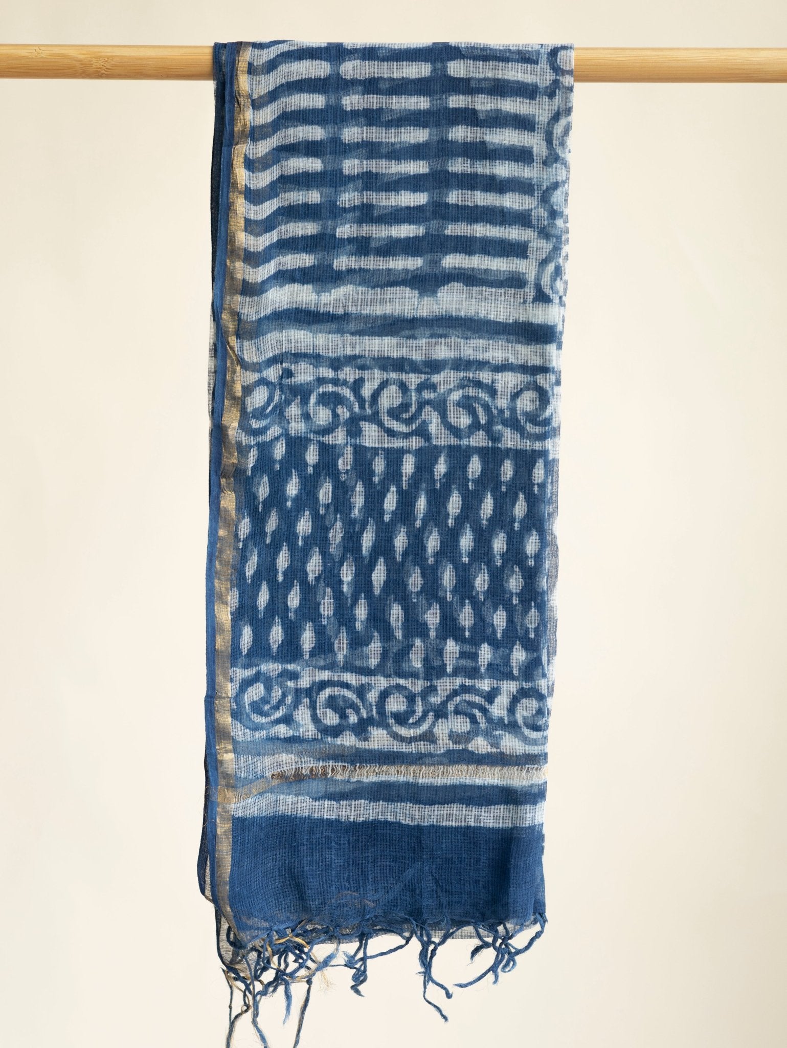 Saanjh Kota Doria Block Printed Dupatta - AINA