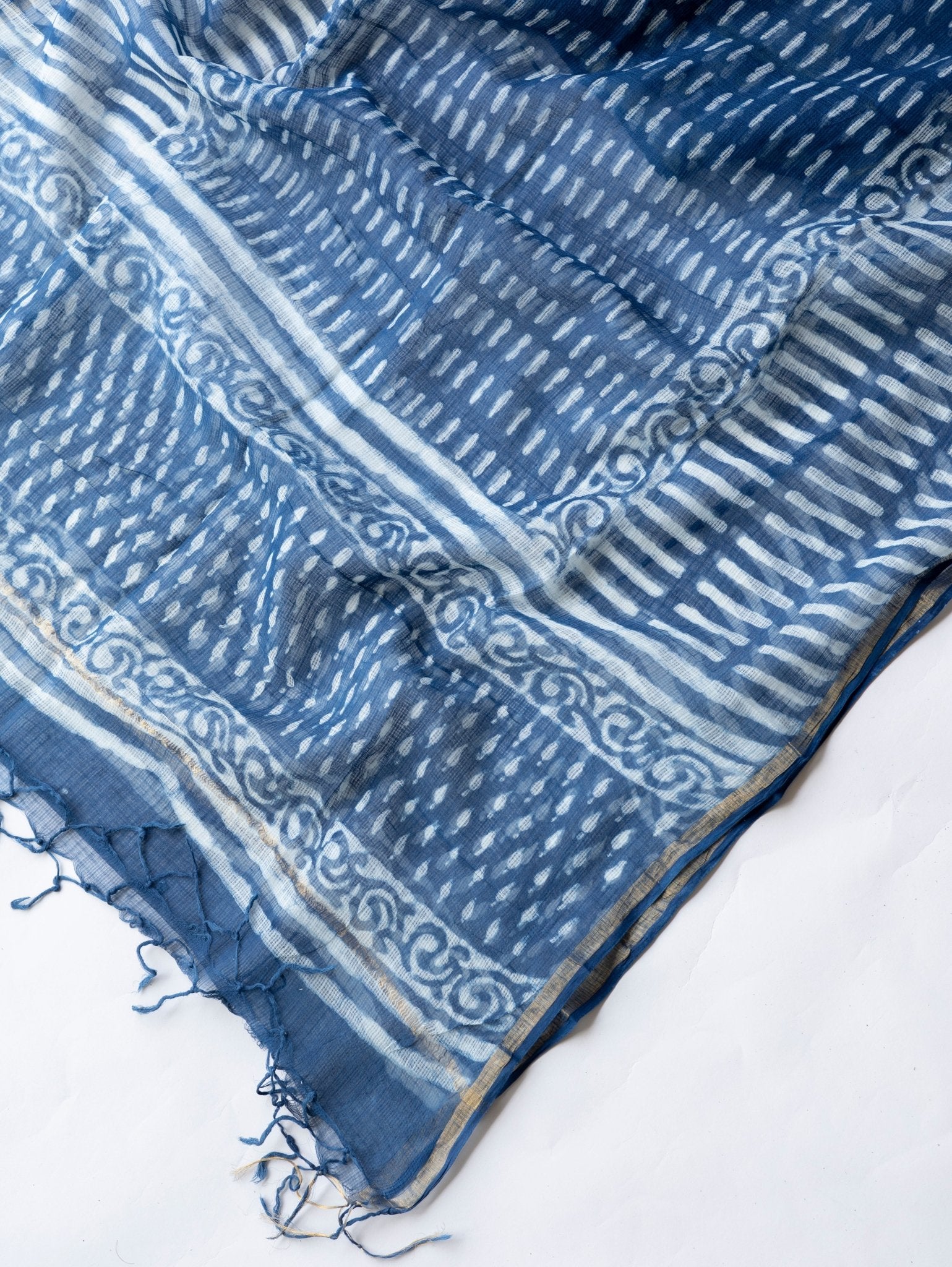 Saanjh Kota Doria Block Printed Dupatta - AINA