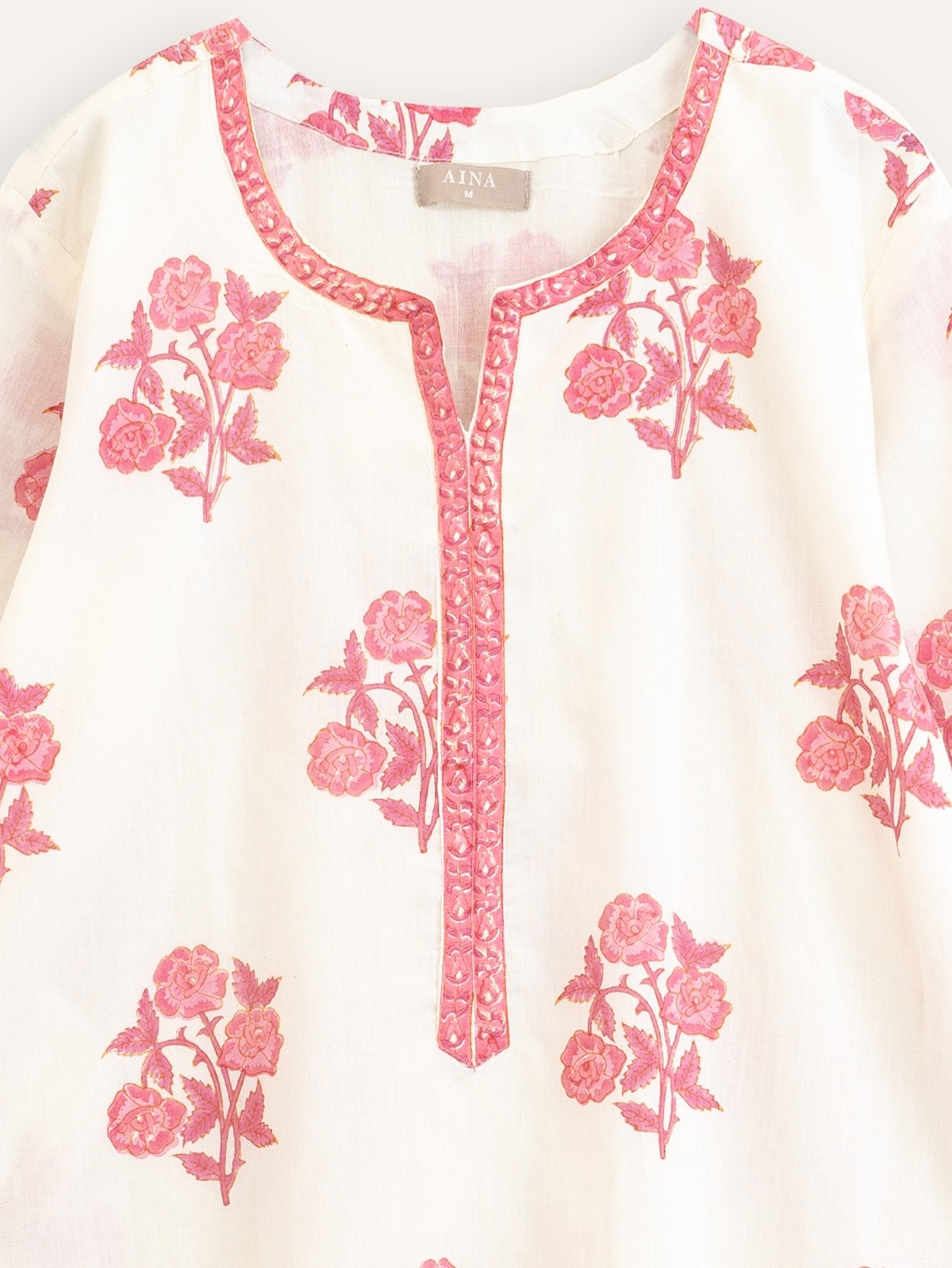 Saeda Cotton Block Printed Straight Kurta - AINA