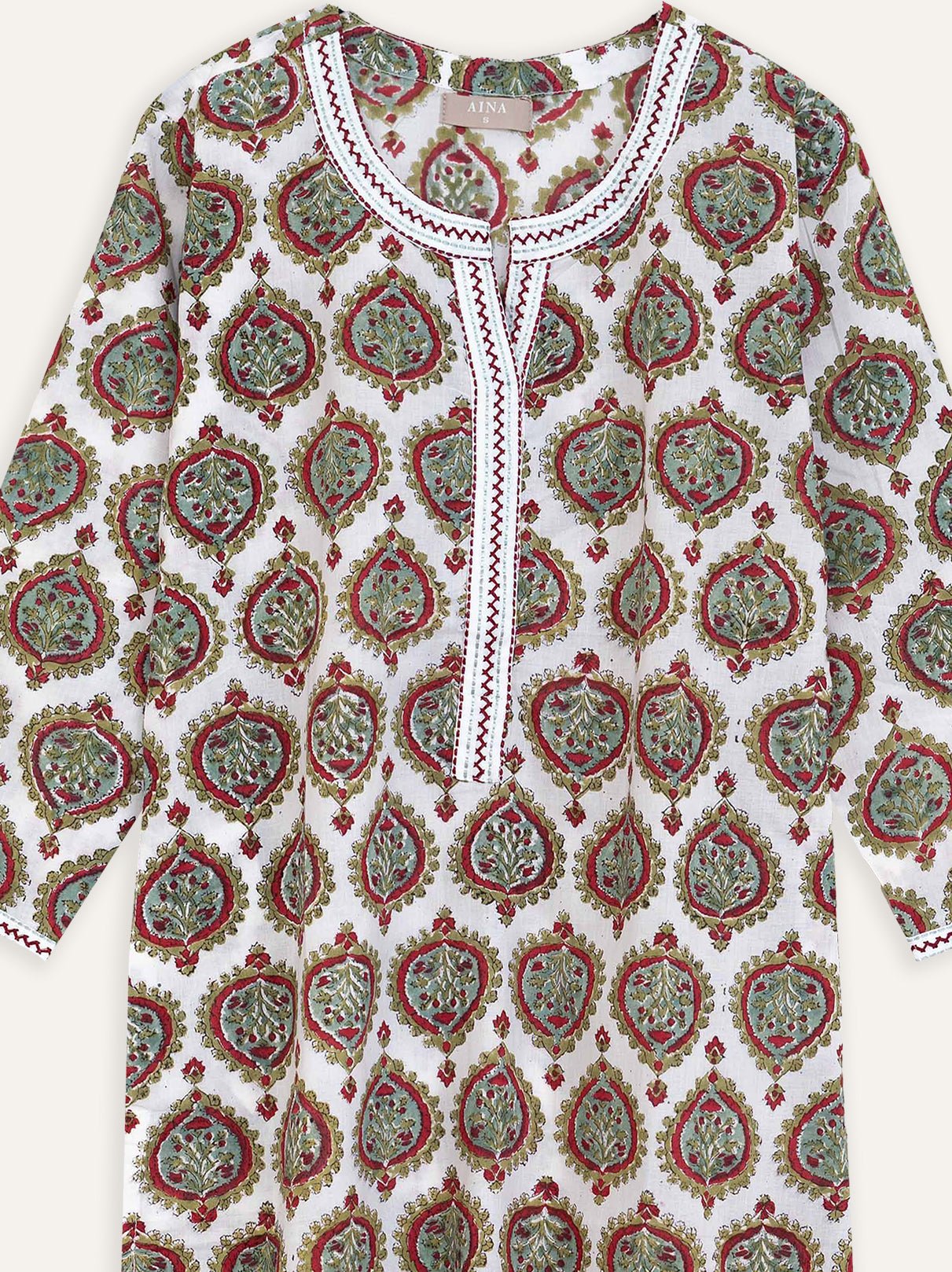 Saeeda Cotton Block Printed Straight Kurta - AINA