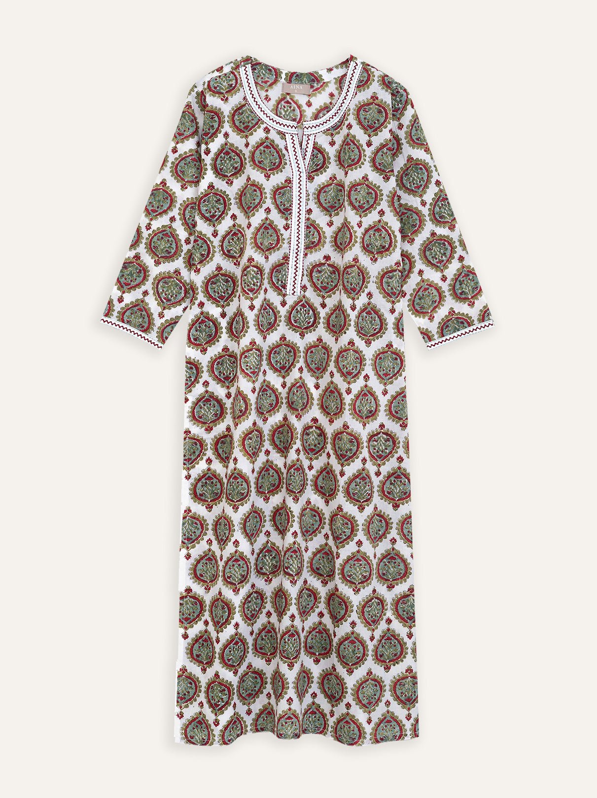 Saeeda Cotton Block Printed Straight Kurta - AINA