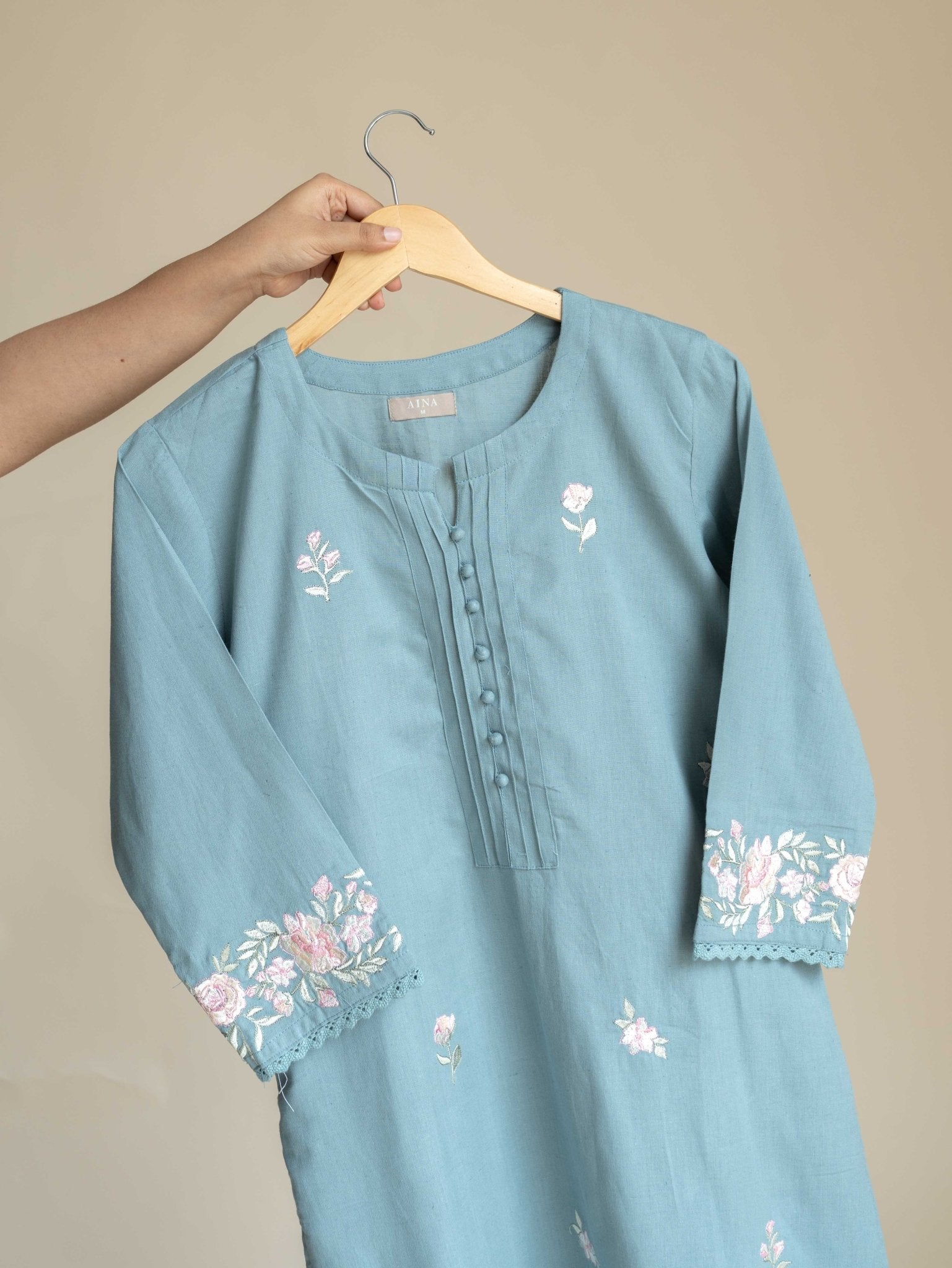 Safa Cotton Flax Embroidered Straight Kurta - AINA