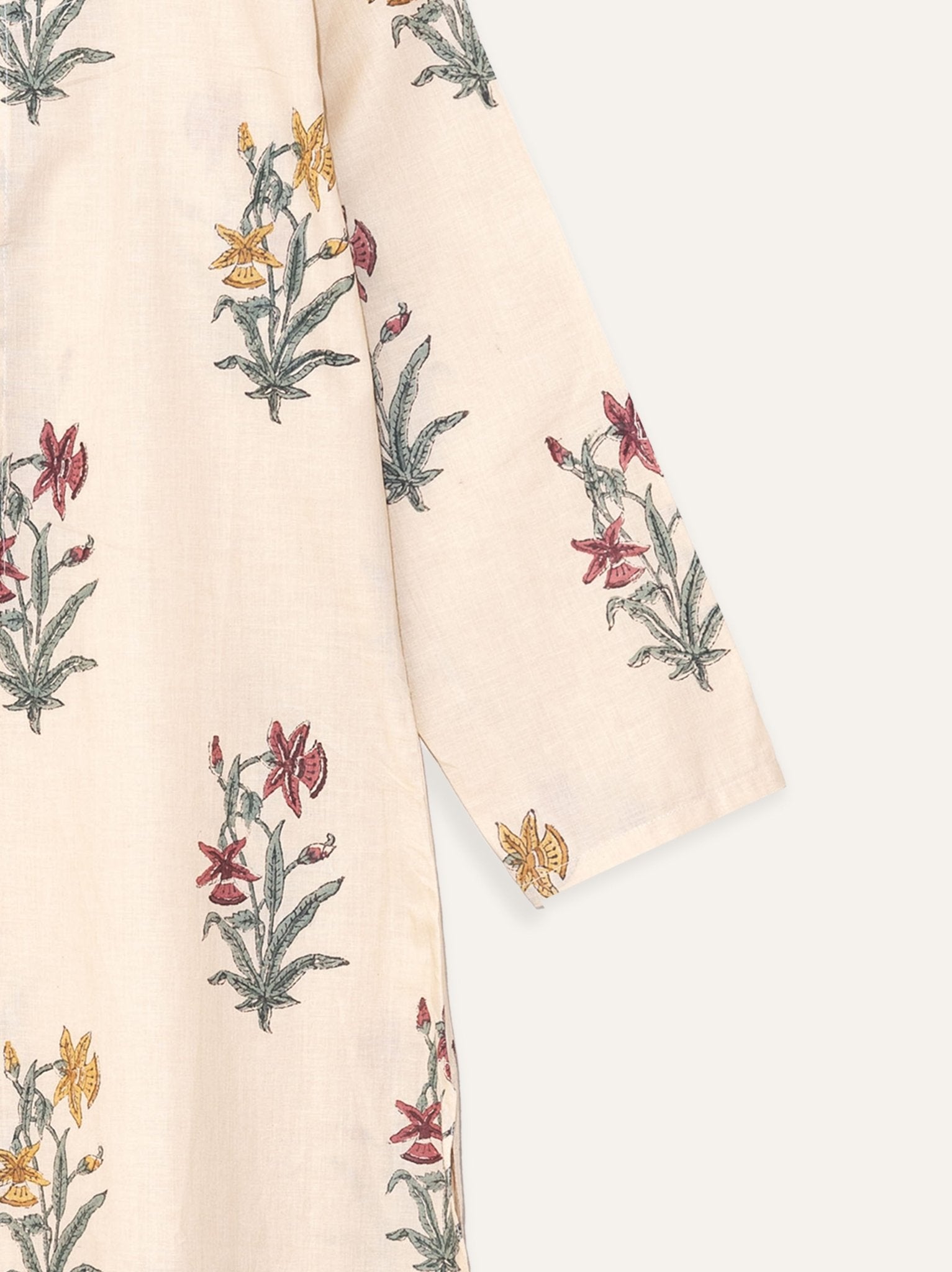 Safida Cotton Block Printed Straight Kurta - AINA