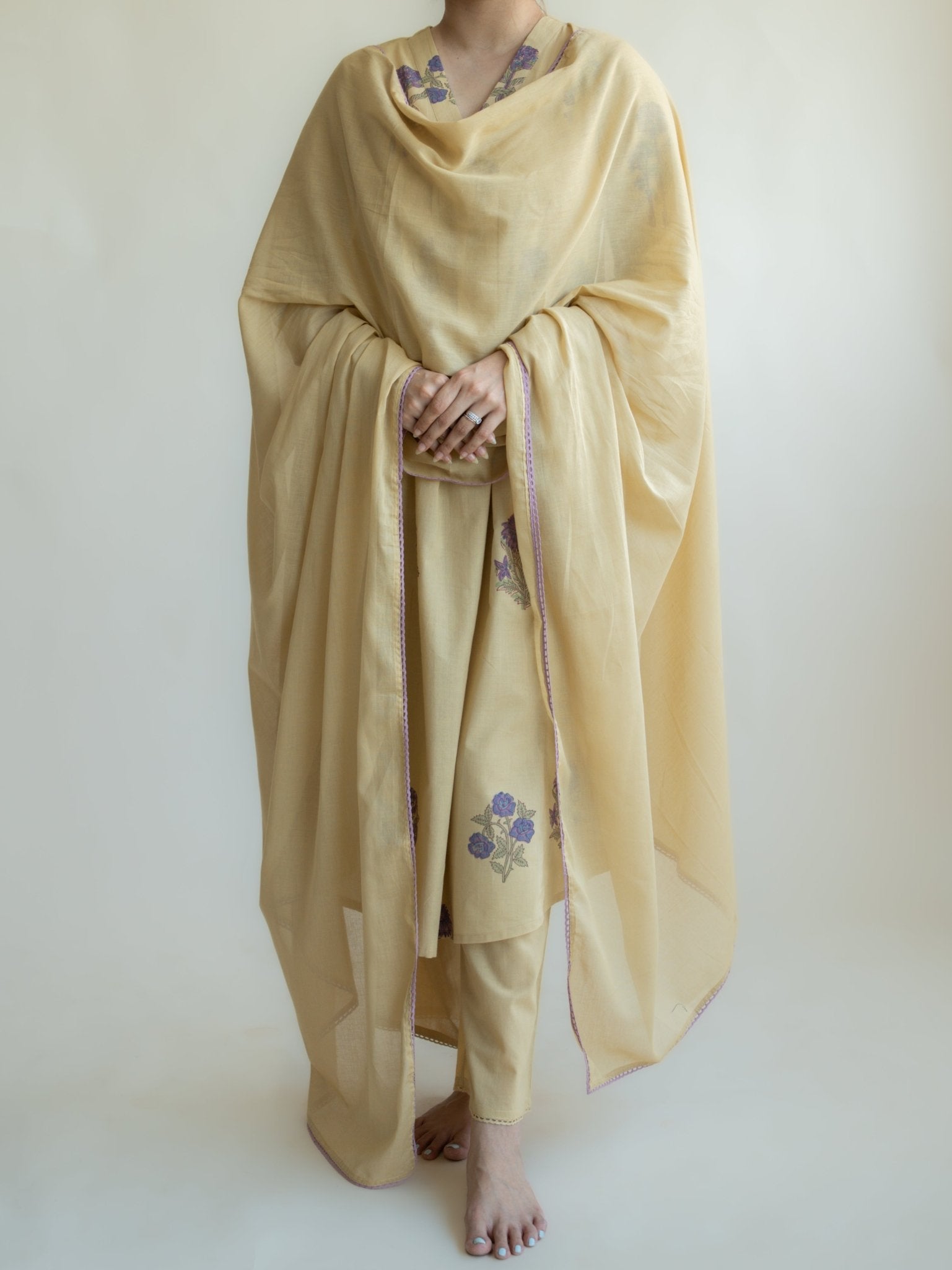 Sahana Cotton Block Printed A - Line Suit Set - AINA