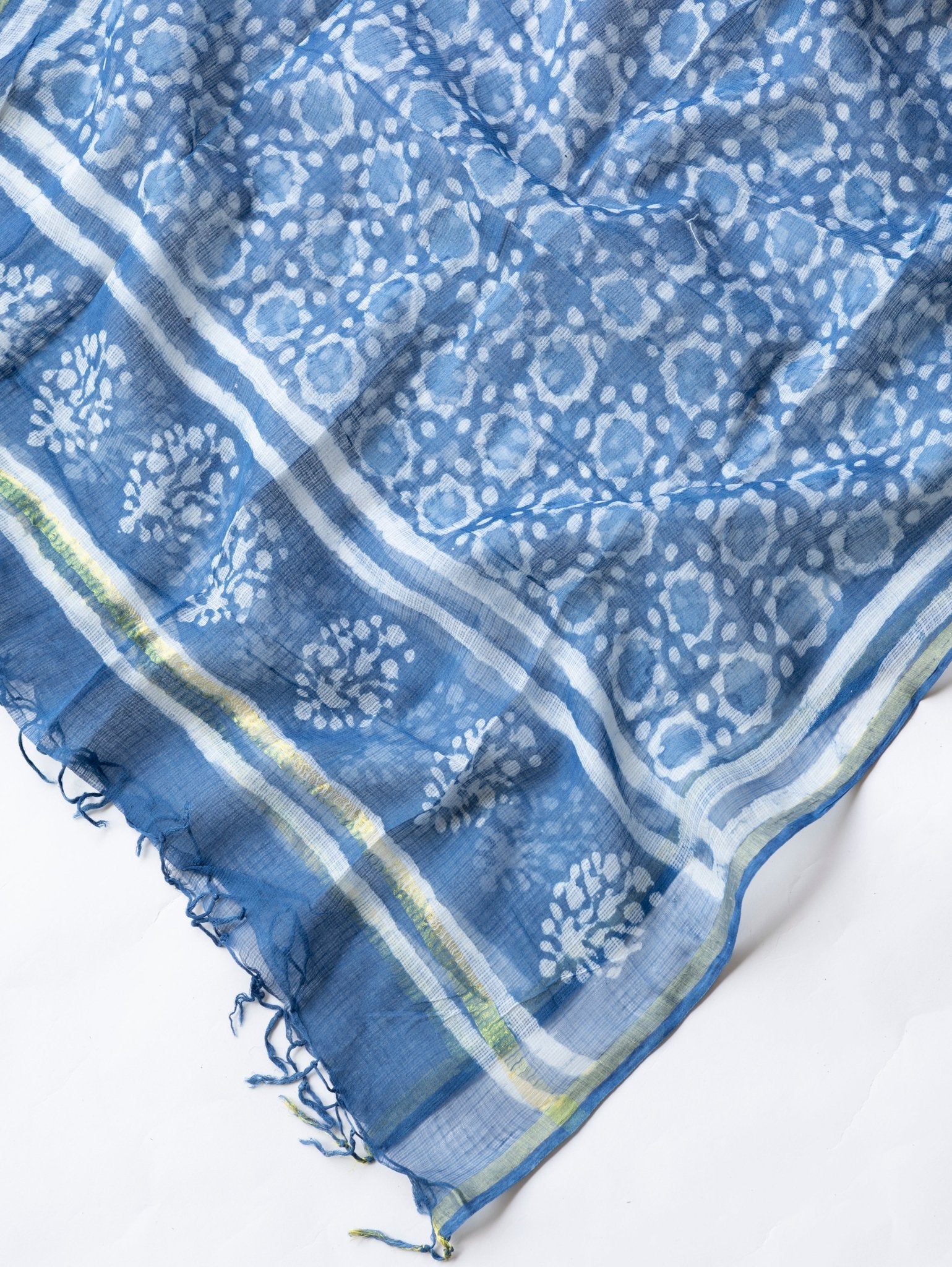 Saheli Kota Doria Block Printed Dupatta - AINA