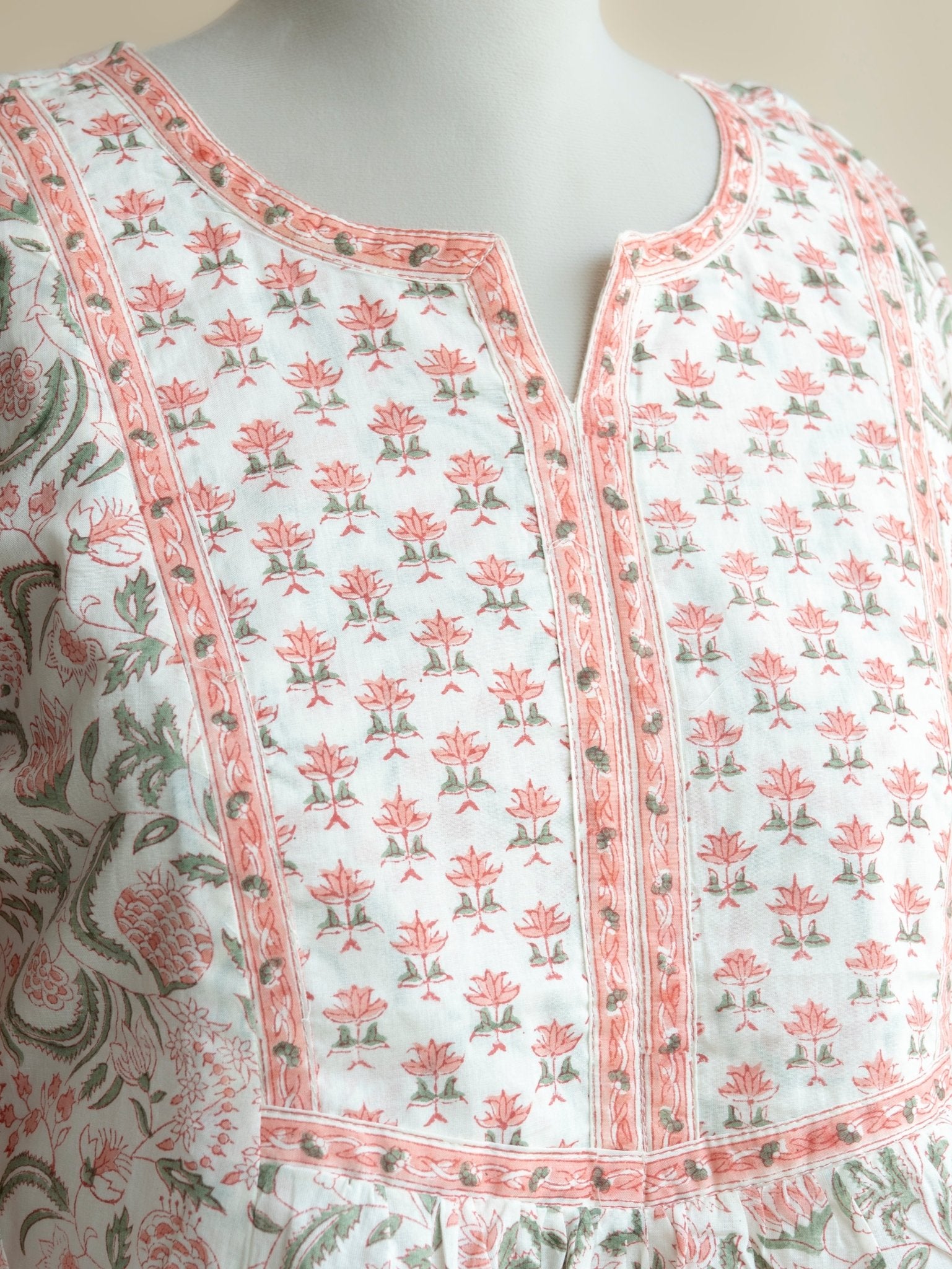 Saiba Cotton Block Printed A - Line Kurta - AINA