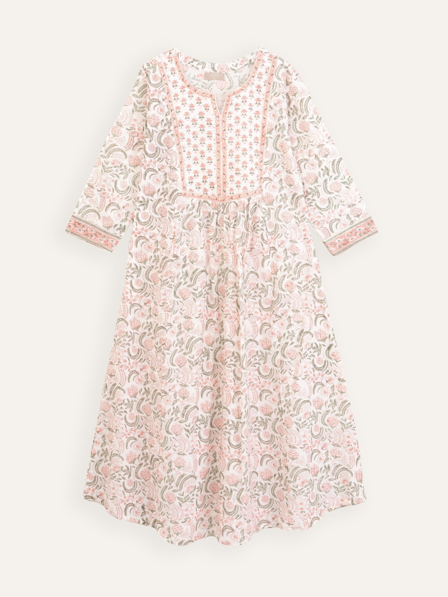 Saiba Cotton Block Printed A - Line Kurta - AINA