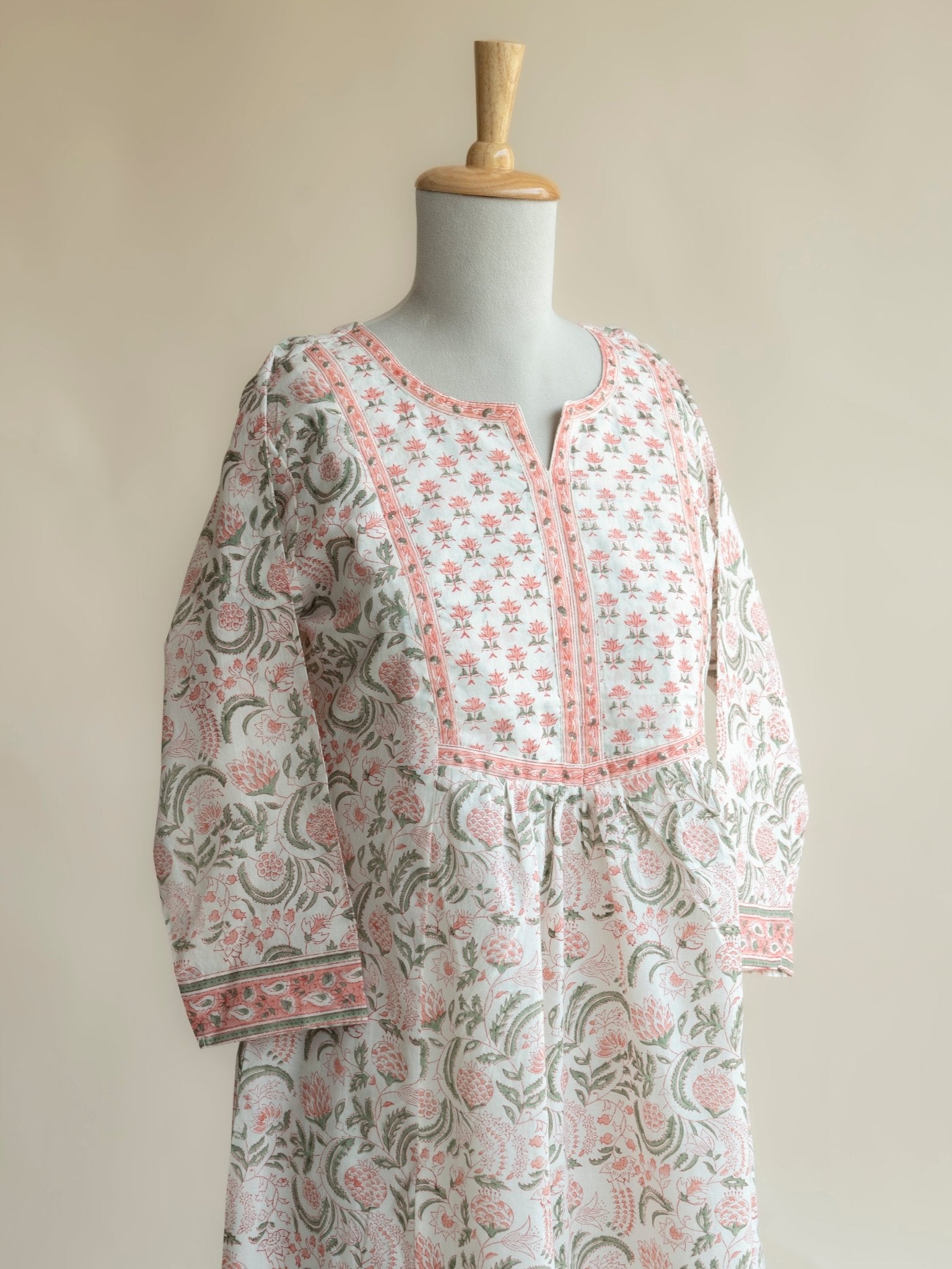 Saiba Cotton Block Printed A - Line Kurta - AINA