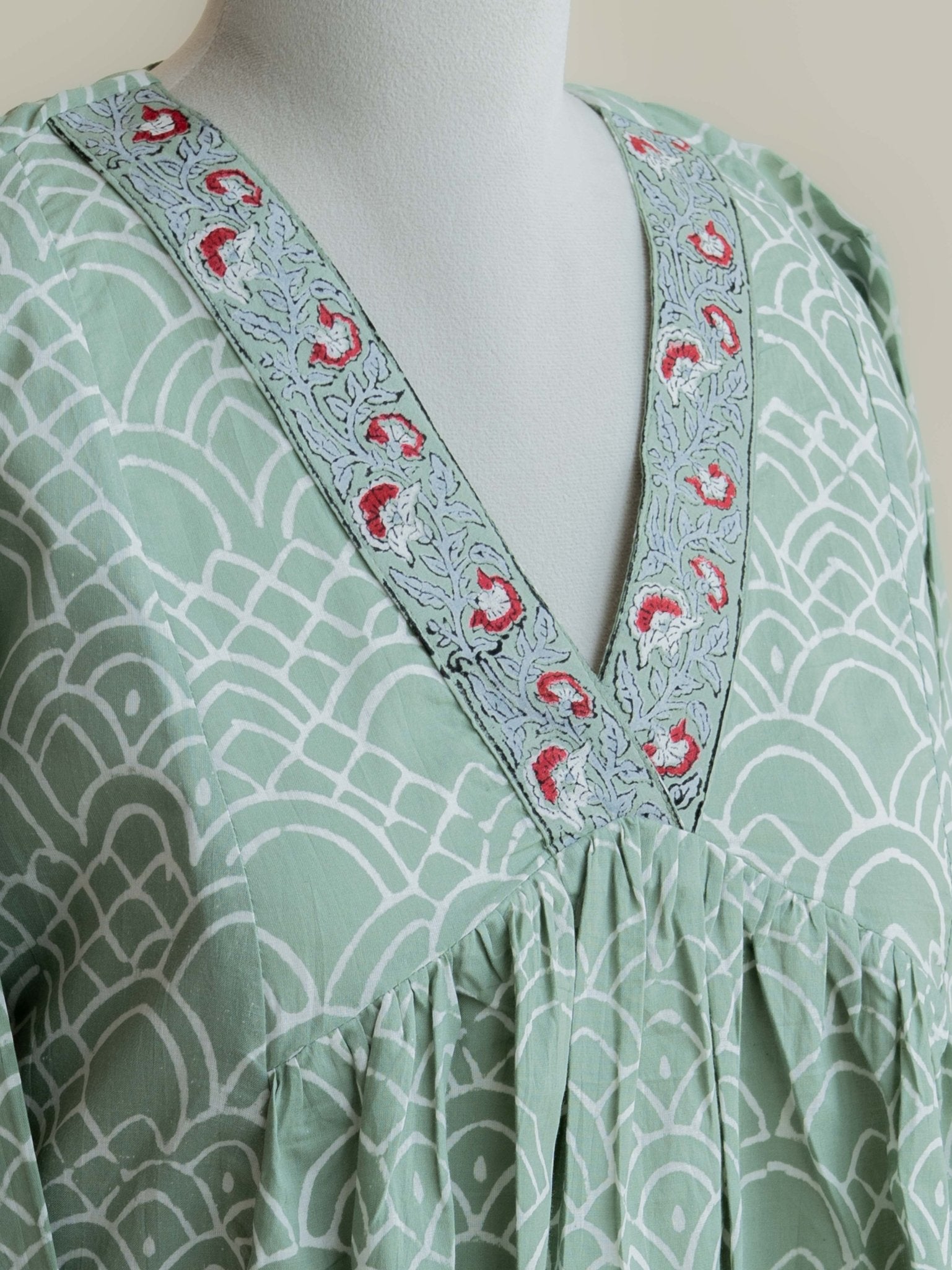 Saima Cotton Block Printed A - Line Kurta - AINA