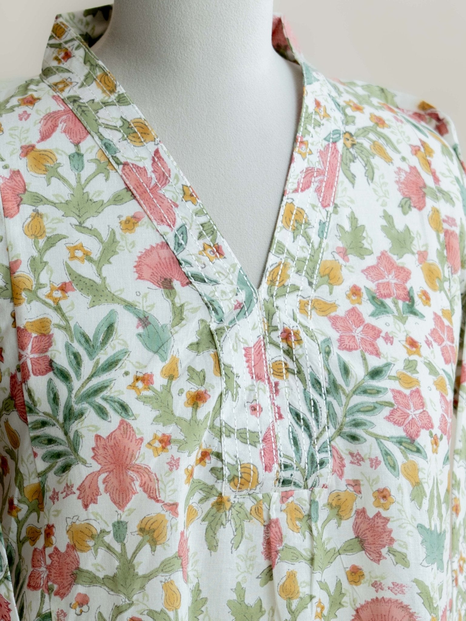 Saina Cotton Block Printed A - Line Kurta - AINA