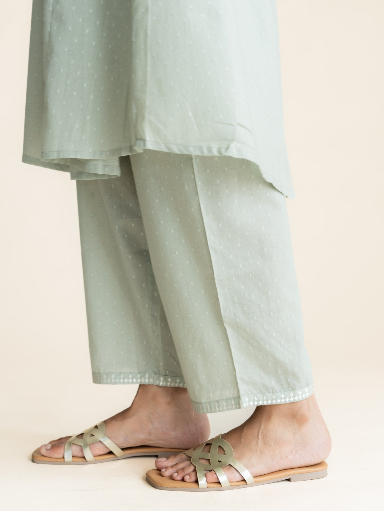 Saisha Cotton Dobby Embroidered A - Line Suit Set - AINA