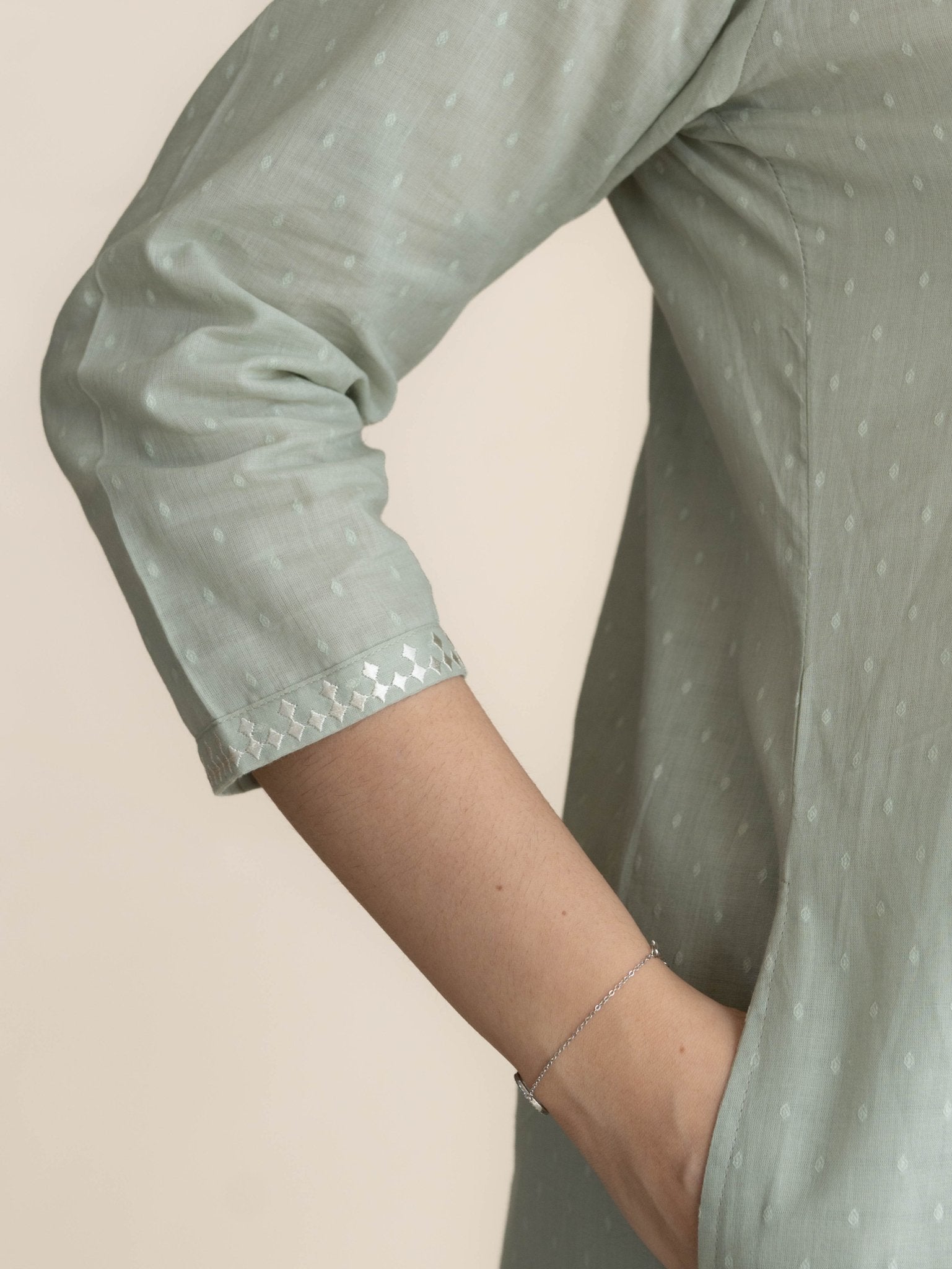 Saisha Cotton Dobby Embroidered A-Line Suit Set - AINA