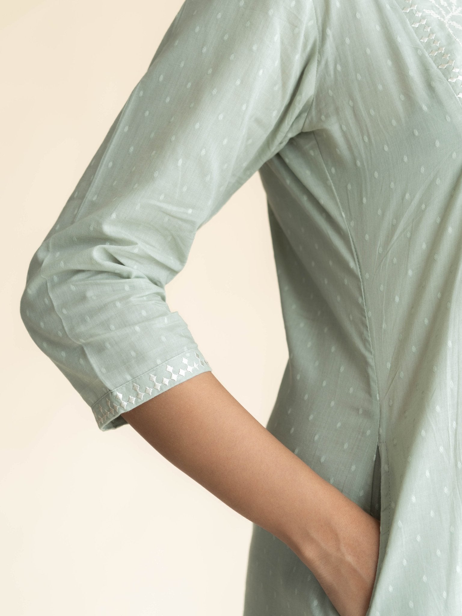 Saisha Cotton Dobby Embroidered A - Line Suit Set - AINA