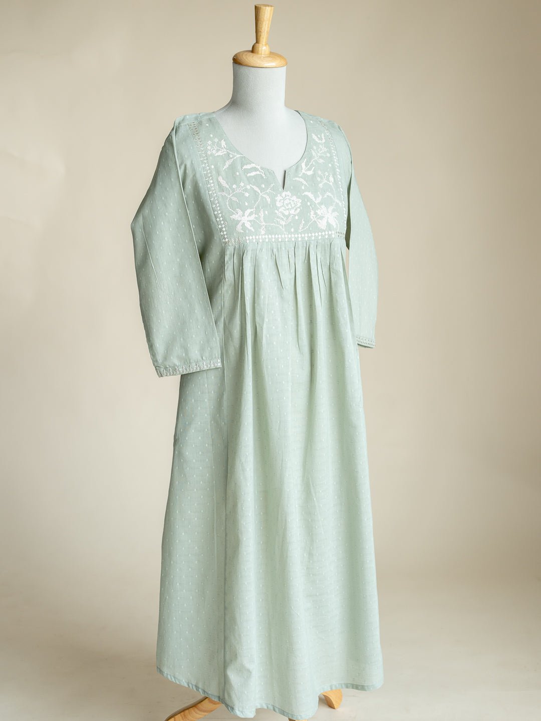 Saisha Cotton Dobby Embroidered A - Line Suit Set - AINA