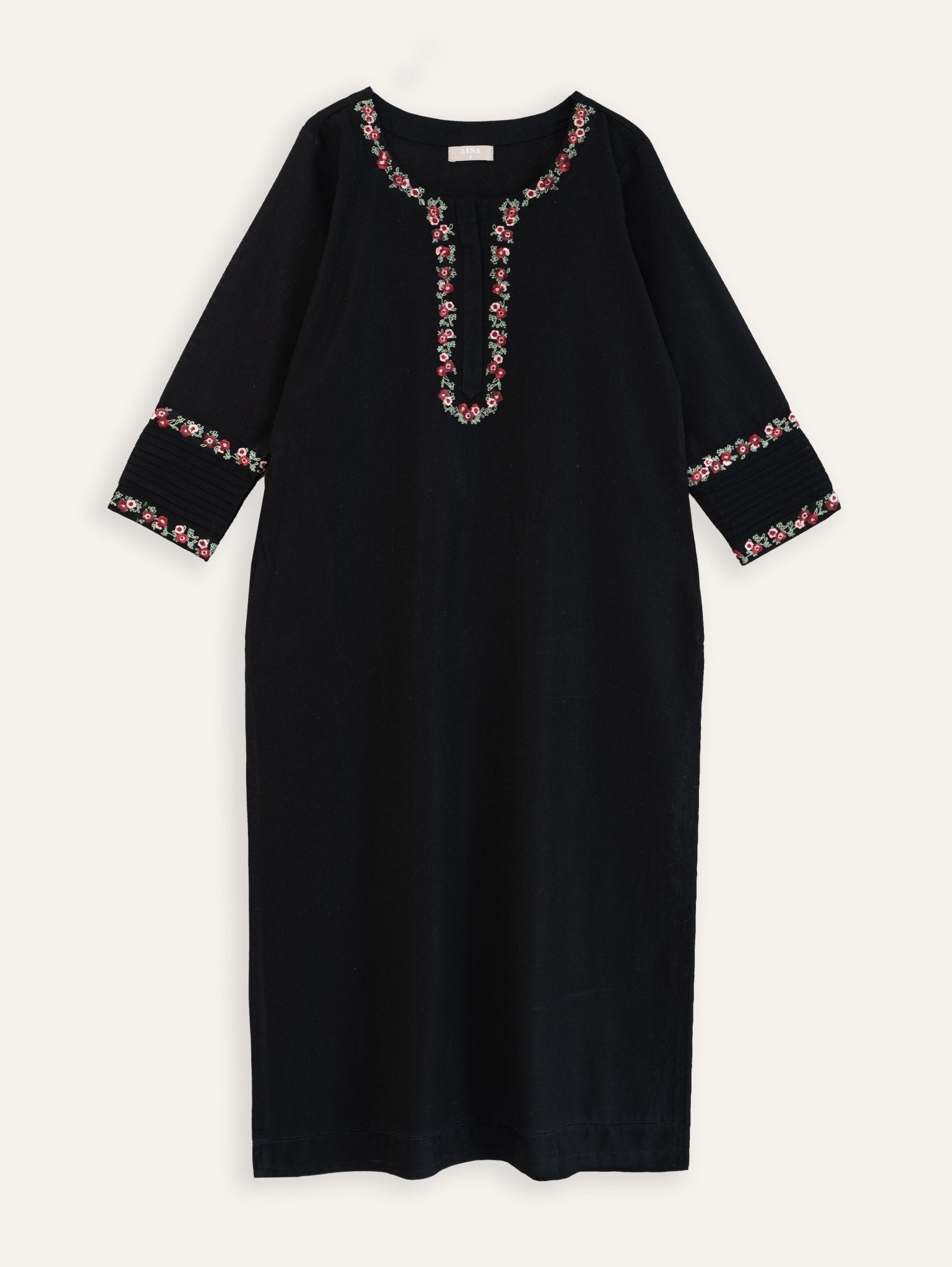 Sana Cotton Flax Embroidered Straight Kurta - AINA