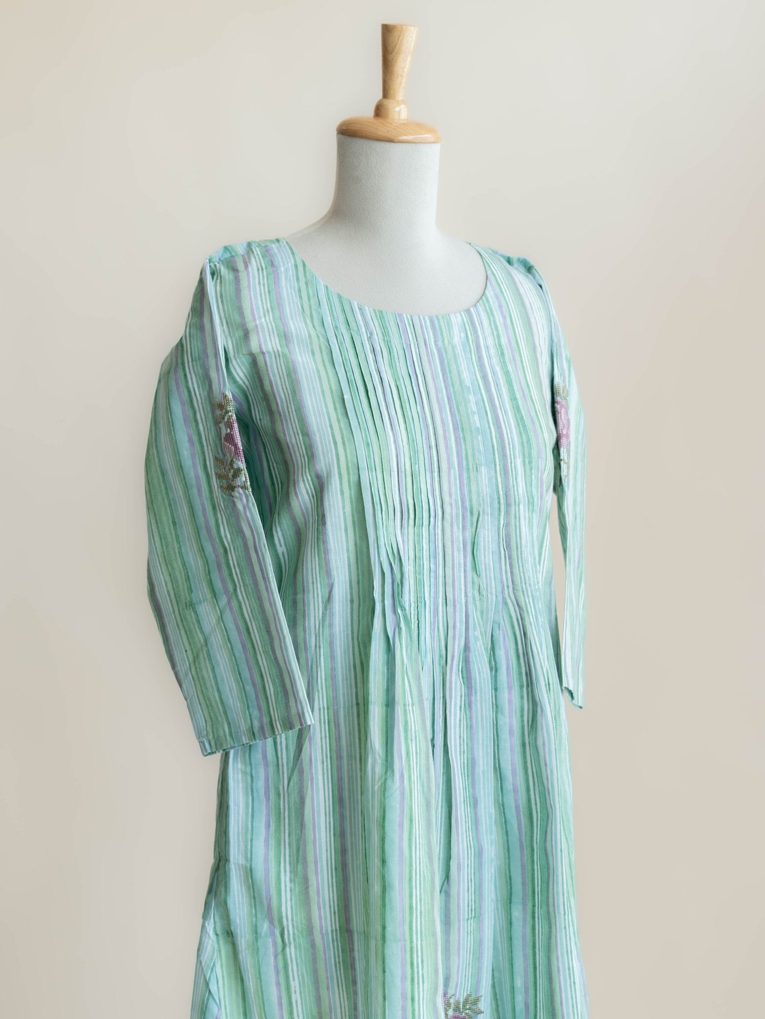 Sanha Cotton Block Printed Embroidered A - Line Kurta - AINA