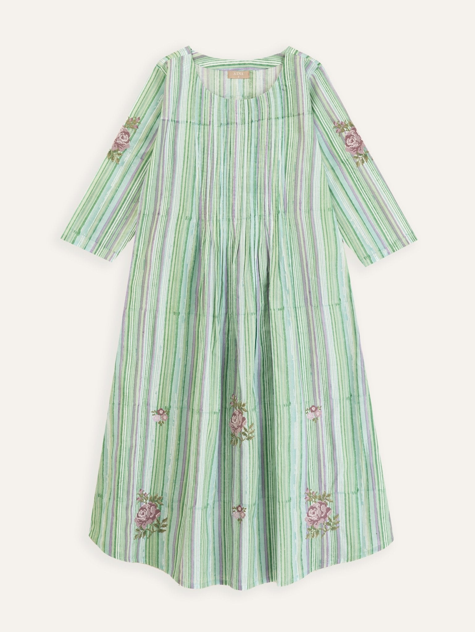 Sanha Cotton Block Printed Embroidered A - Line Kurta - AINA