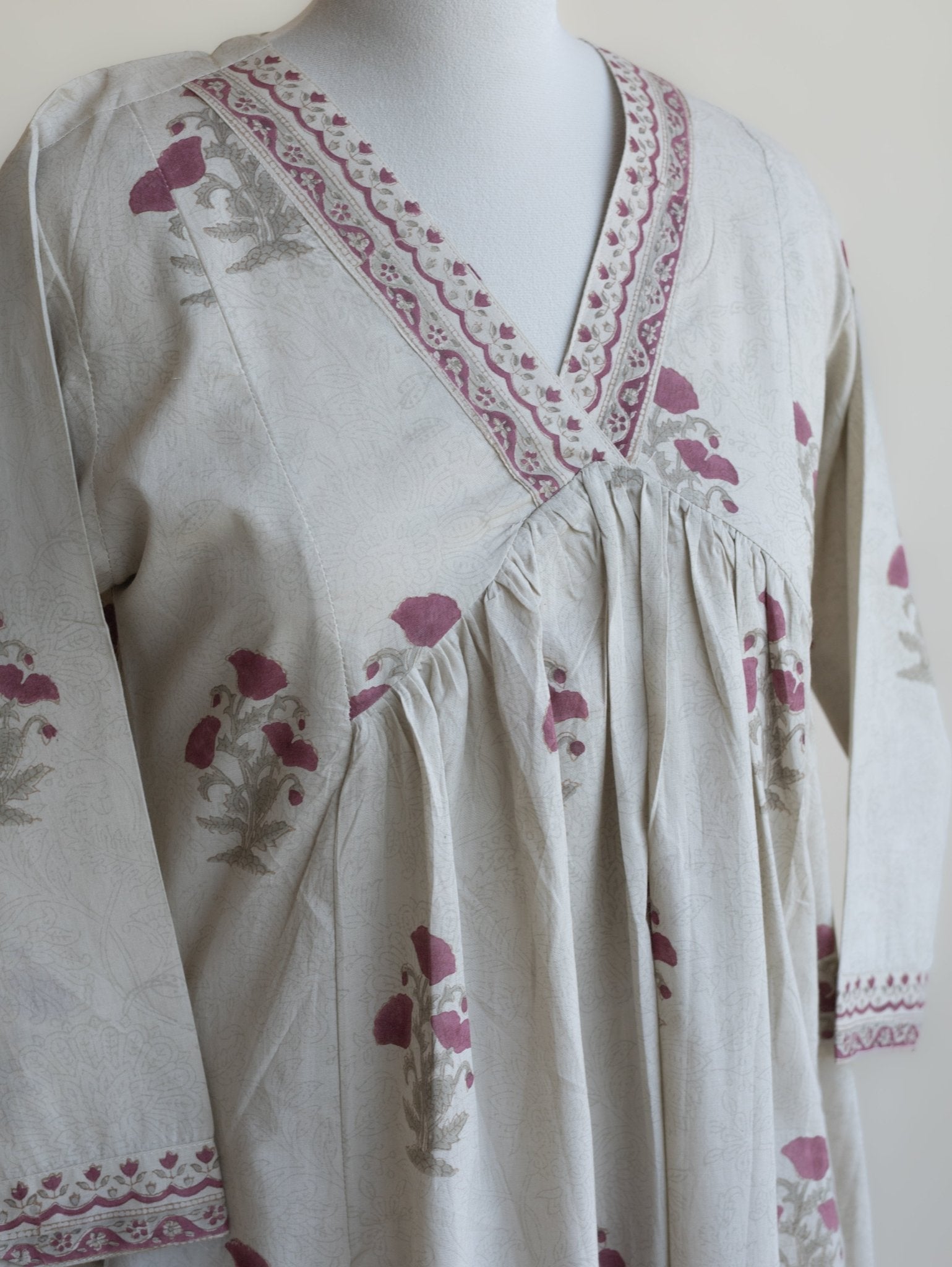 Sanjh Cotton Block Printed A - Line Kurta - AINA