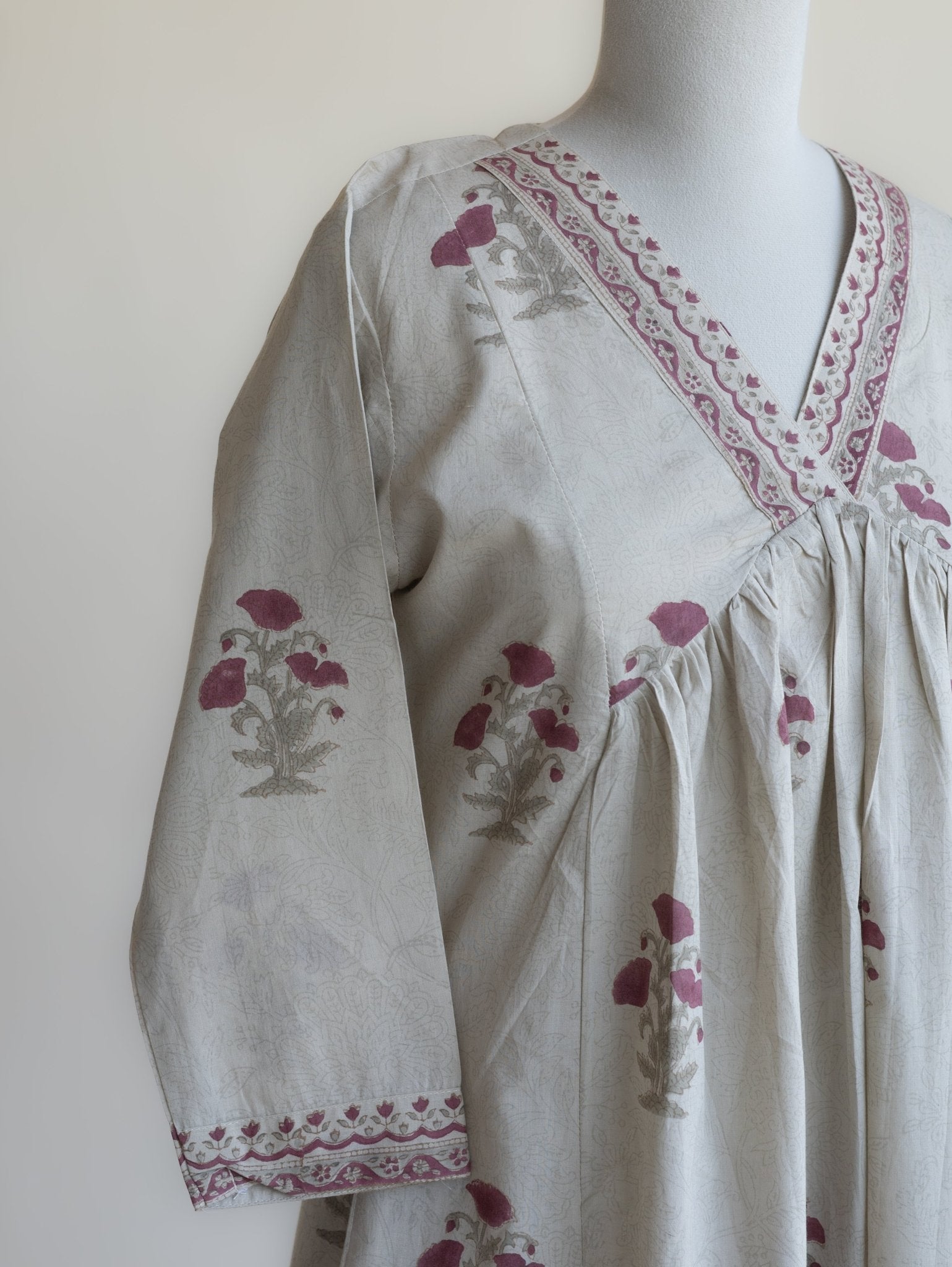 Sanjh Cotton Block Printed A - Line Kurta - AINA