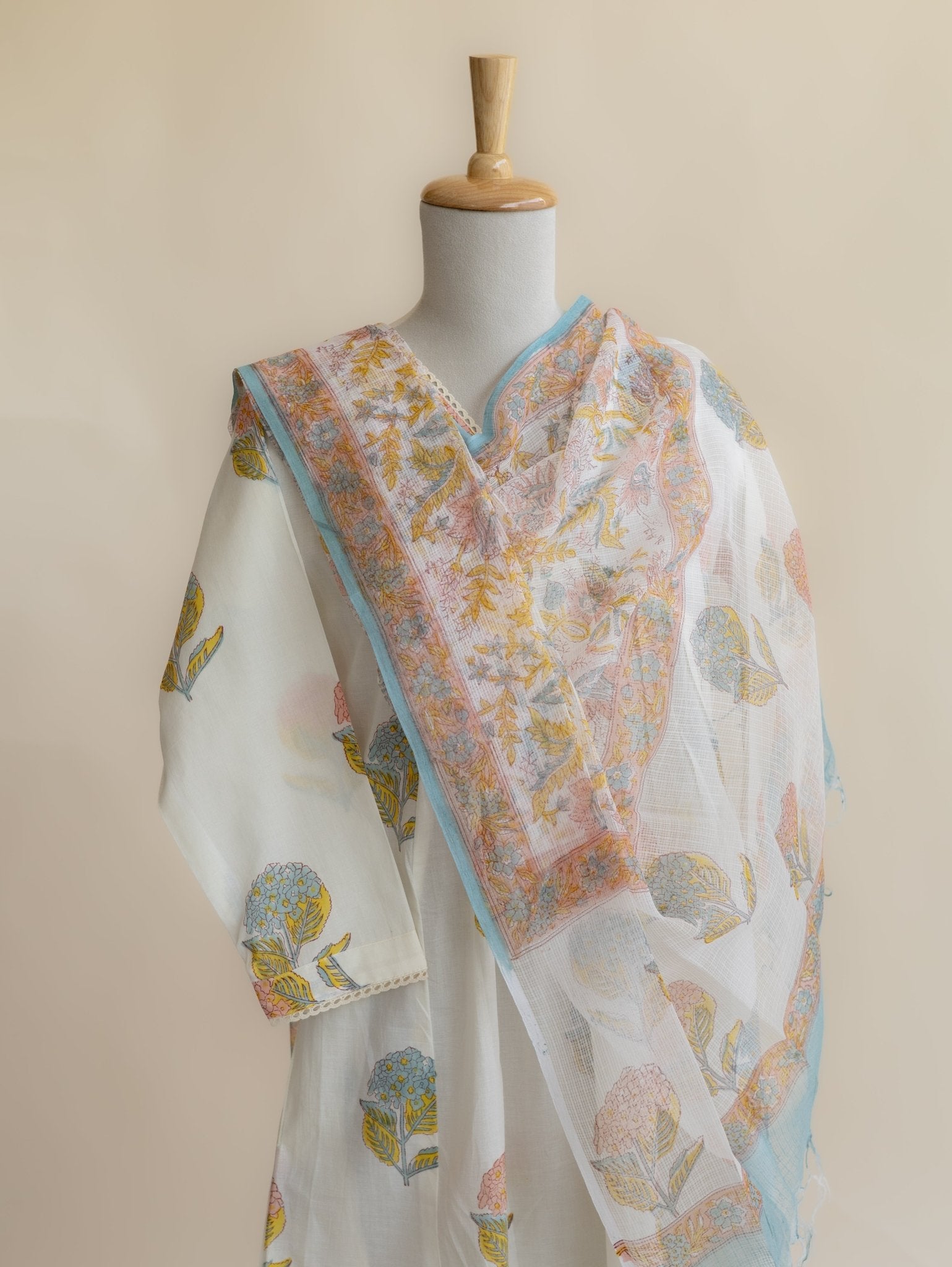 Sayah Kota Doria Block Printed Dupatta - AINA