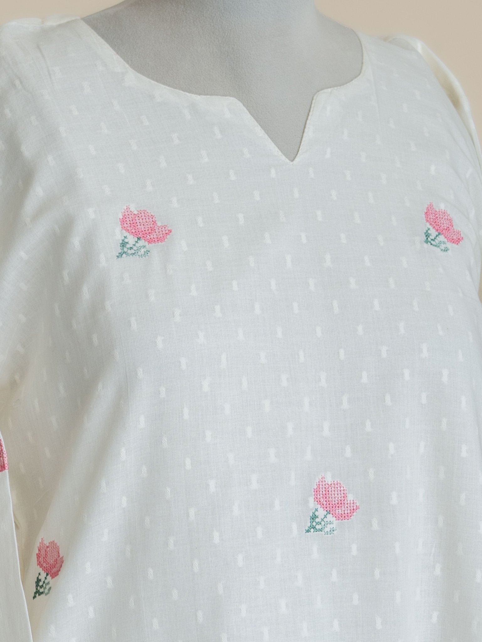 Sehrish Cotton Dobby Embroidered Straight Kurta - AINA