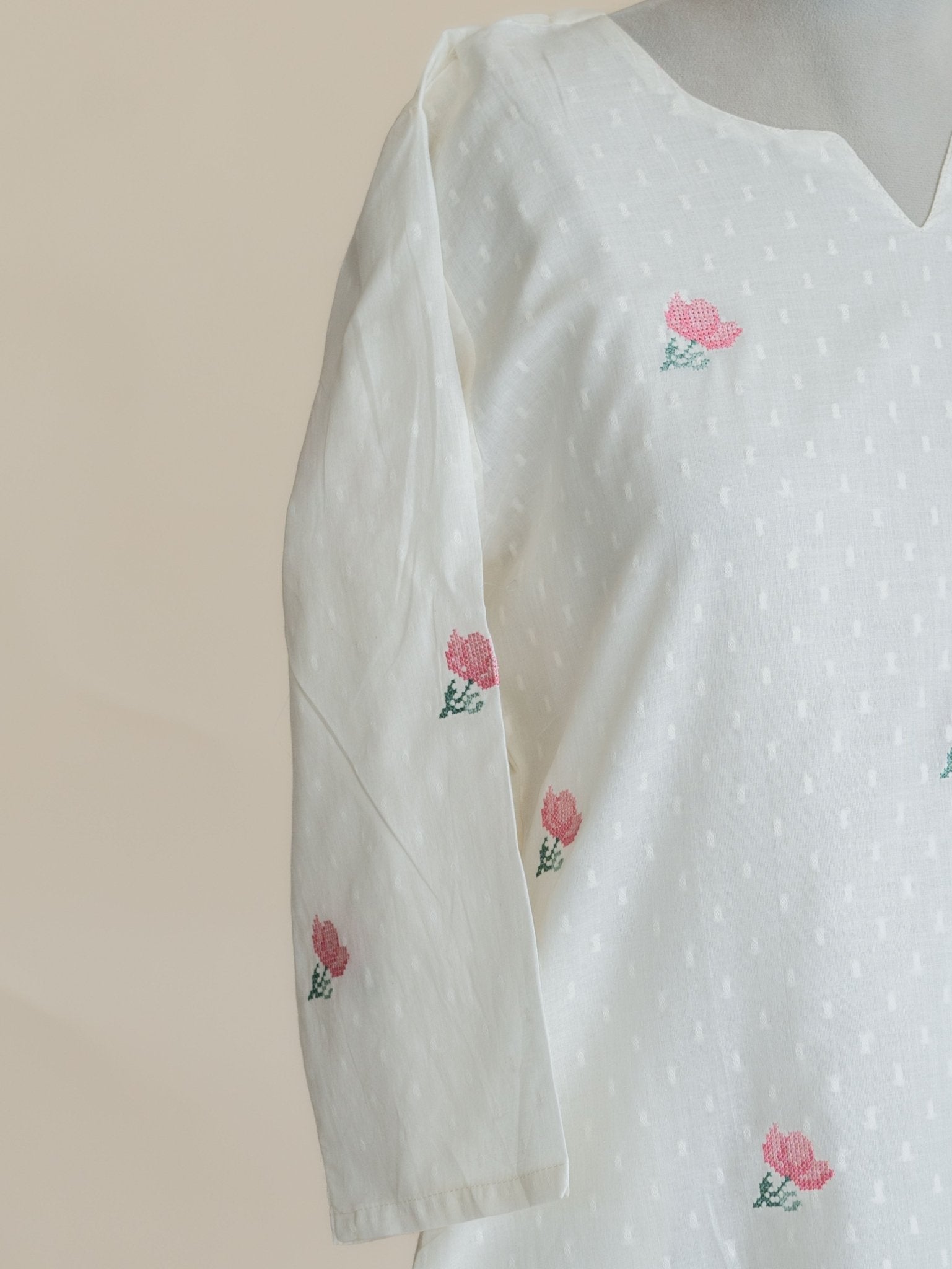 Sehrish Cotton Dobby Embroidered Straight Kurta - AINA