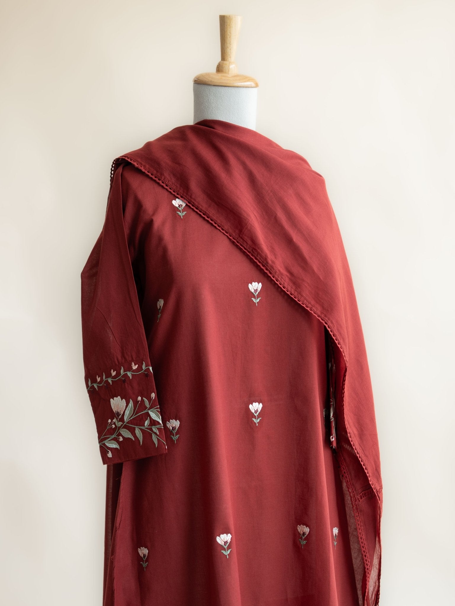 Serah Cotton Embroidered A - Line Suit Set - AINA