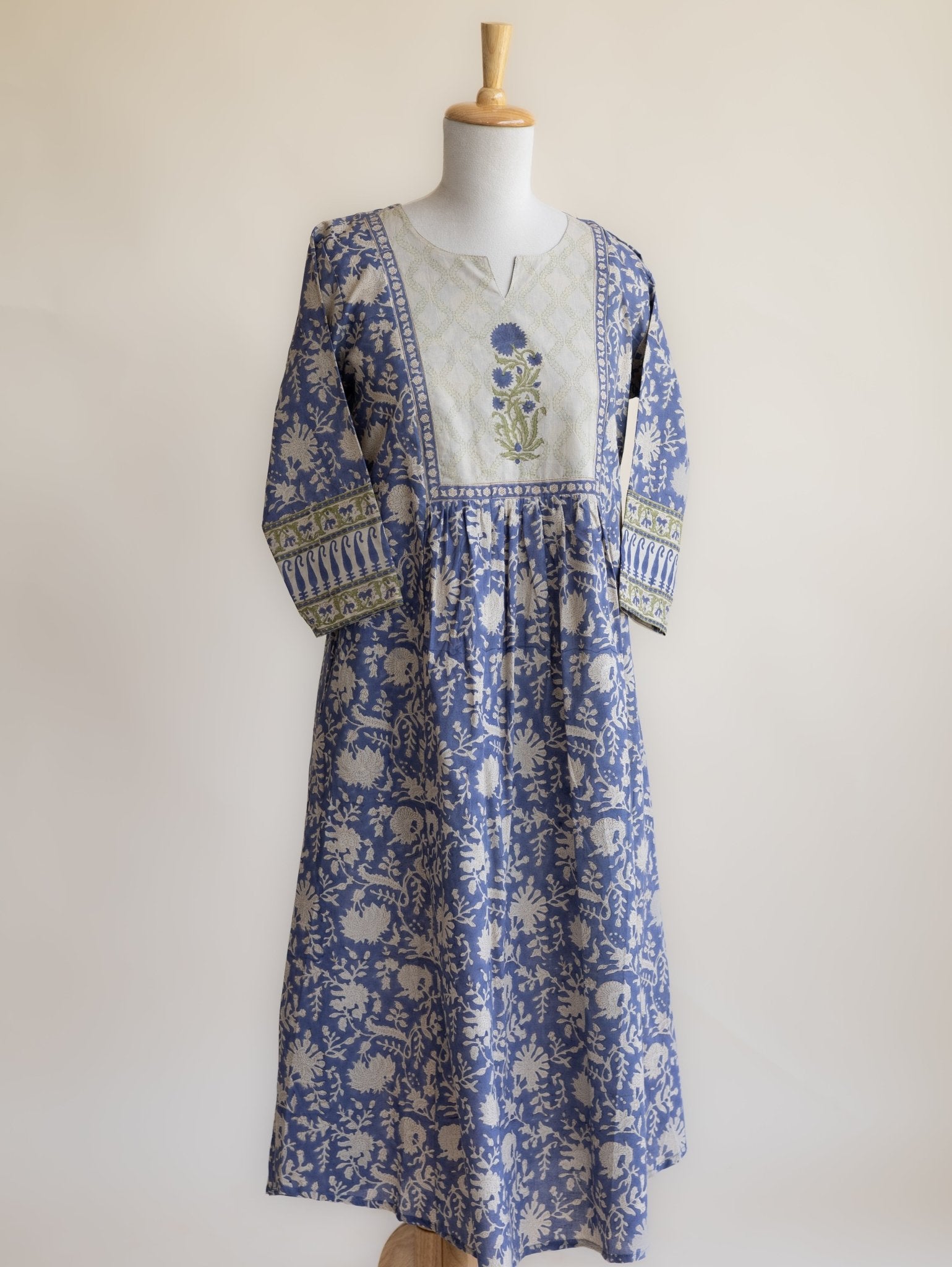Shanti Cotton Block Printed A - Line Kurta - AINA