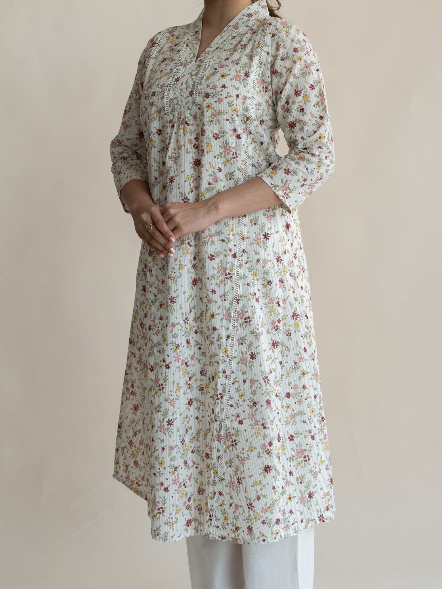 Shezin Cotton Block Printed A - Line Kurta - AINA