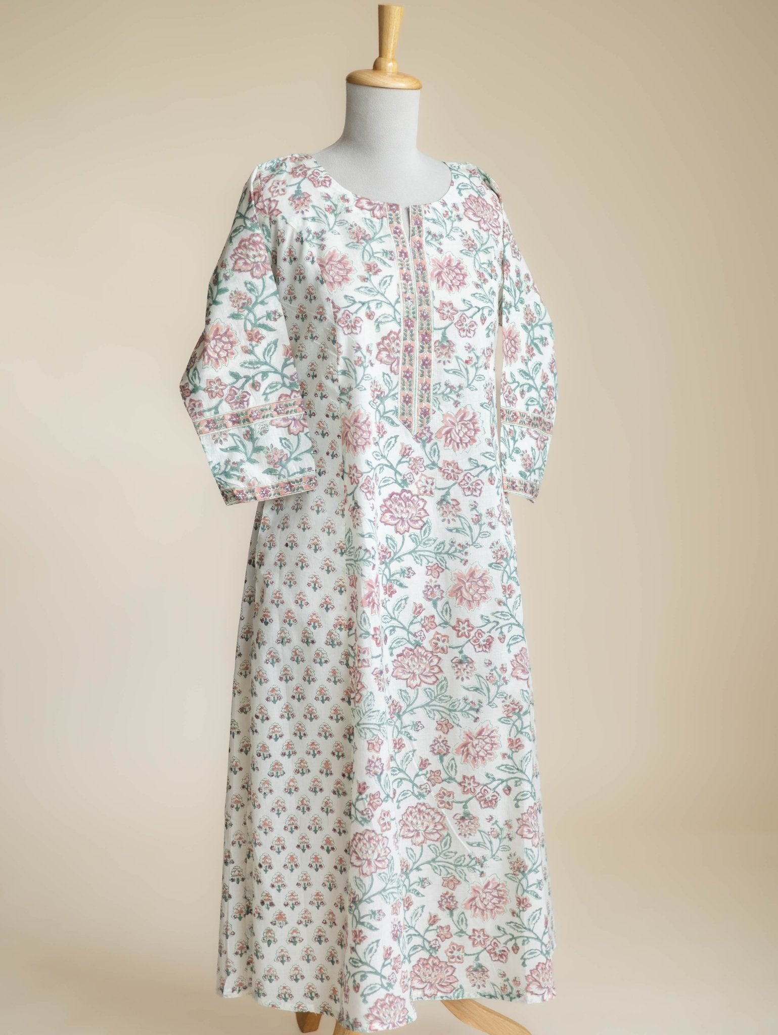 Siah Cotton Block Printed A-Line Kurta - AINA