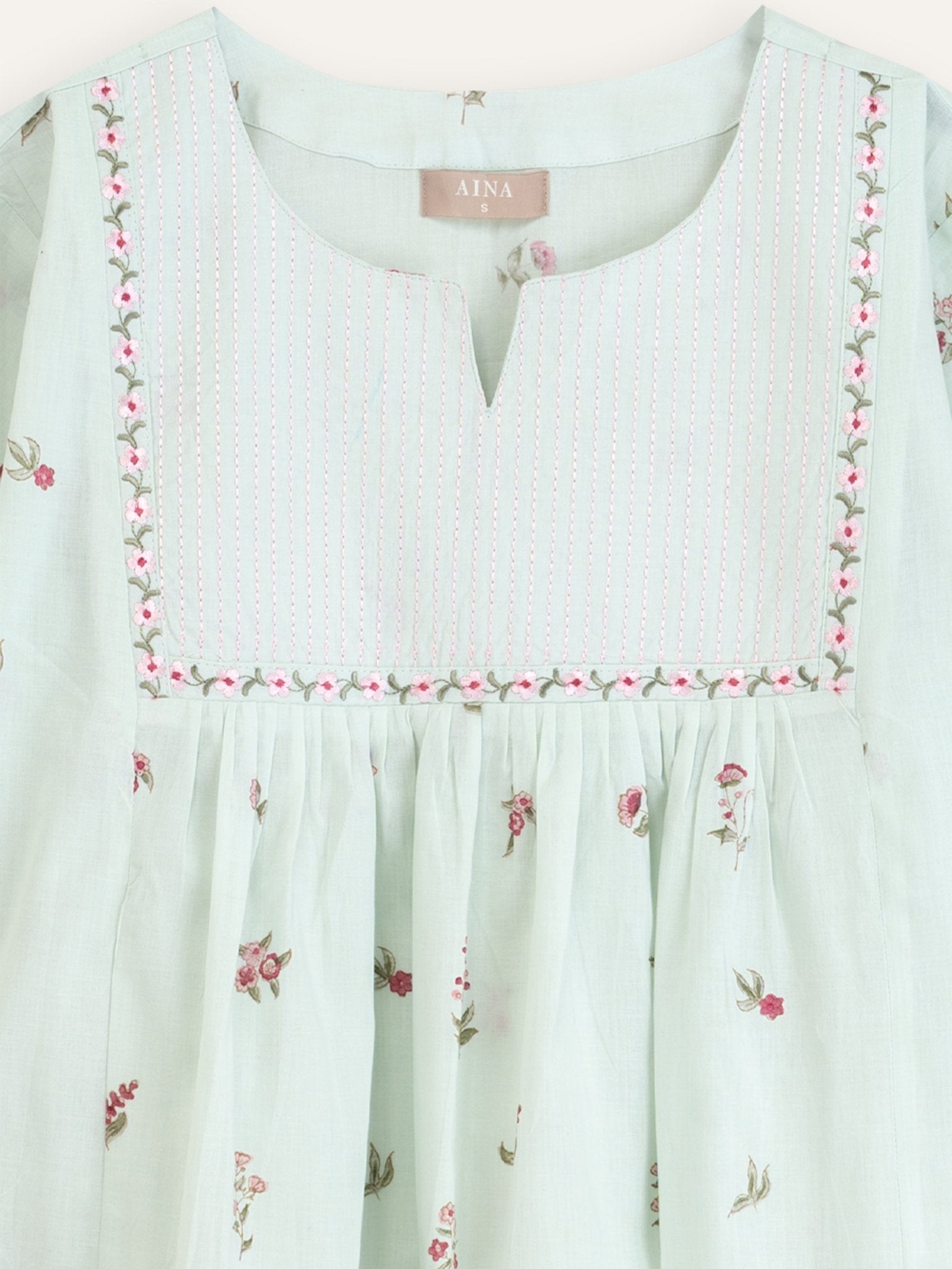 Sorah Cotton Block Printed Embroidered A - Line Kurta - AINA