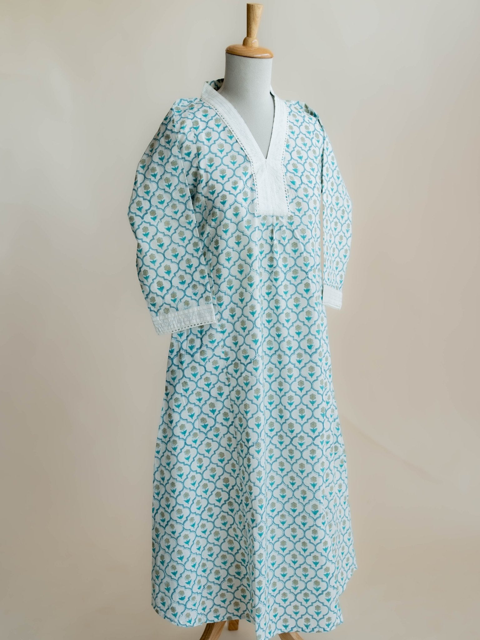 Susan Cotton Block Printed A - Line Kurta - AINA