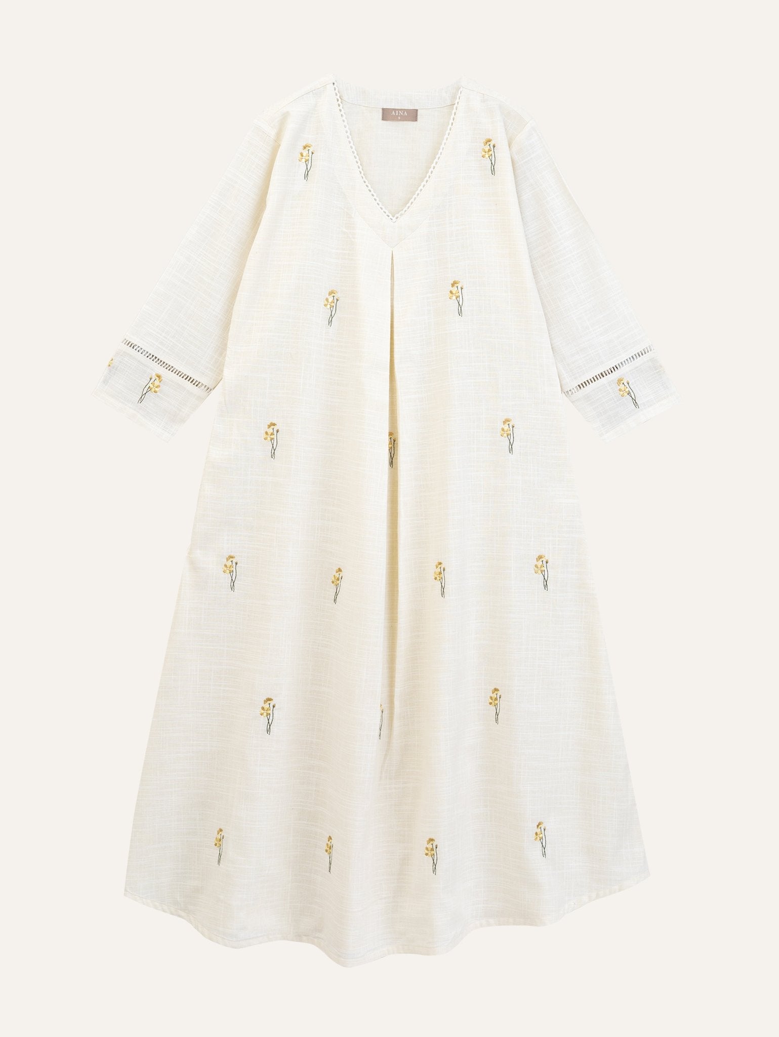 Swaliha Cotton Slub Embroidered A - Line Kurta - AINA