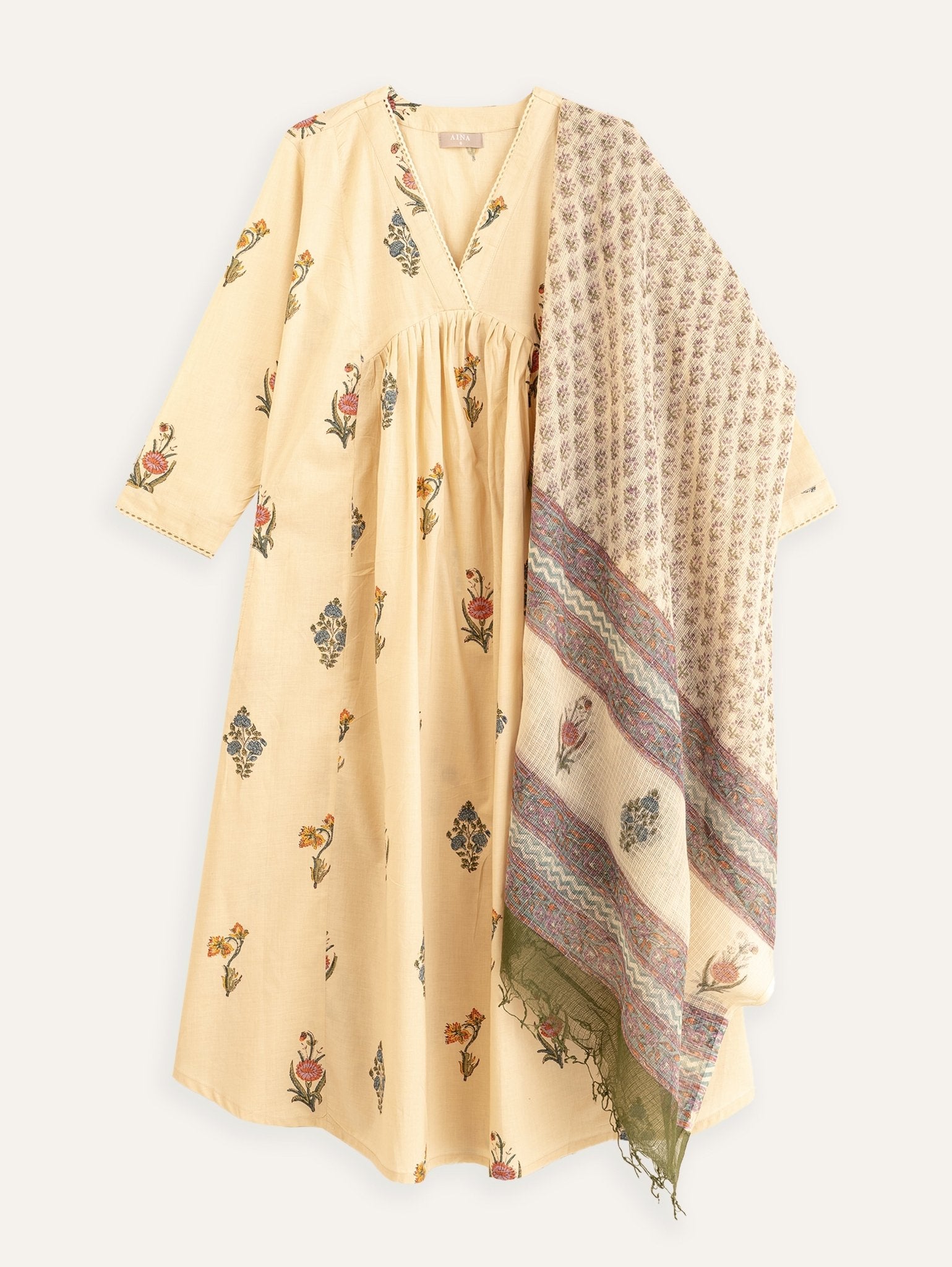 Swapna Cotton Block Printed A Line Kurta - AINA